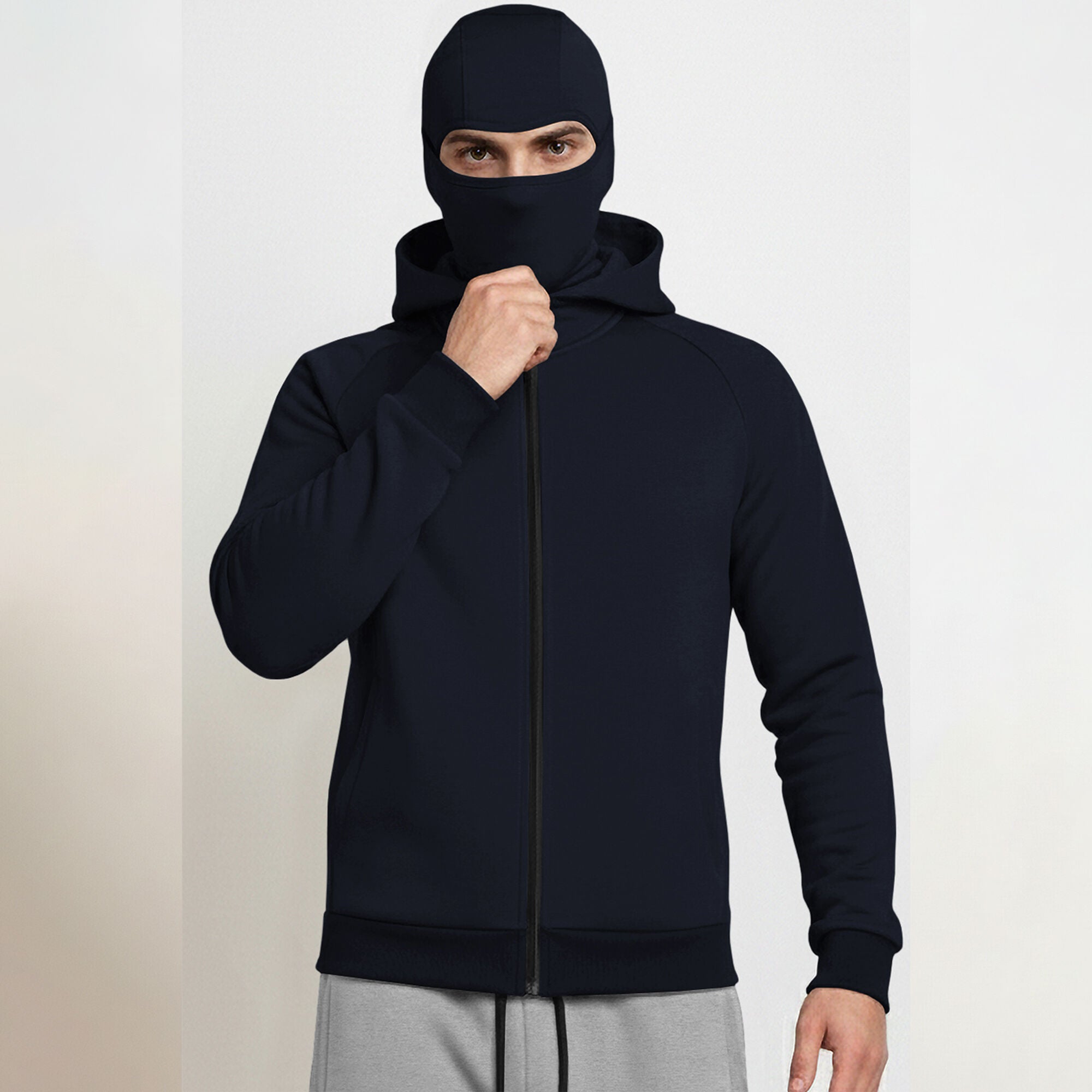 Tracksuit For Winter Mask Jacket Navyblue - Plain Baggy Cargo Grey