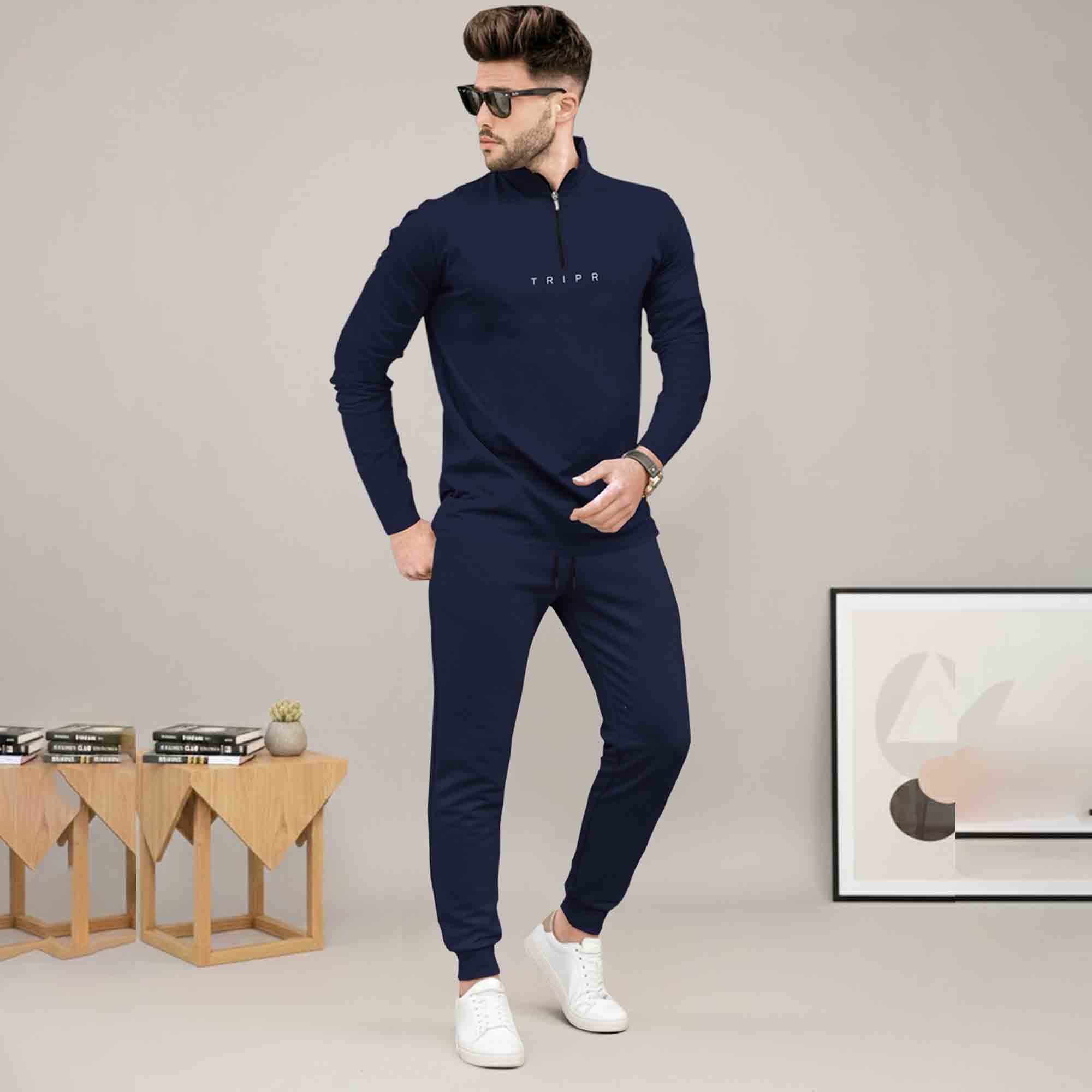 Mens Casual Co-Ord Tracksuit Set with Zip Neck T-Shirt- 11 Variants