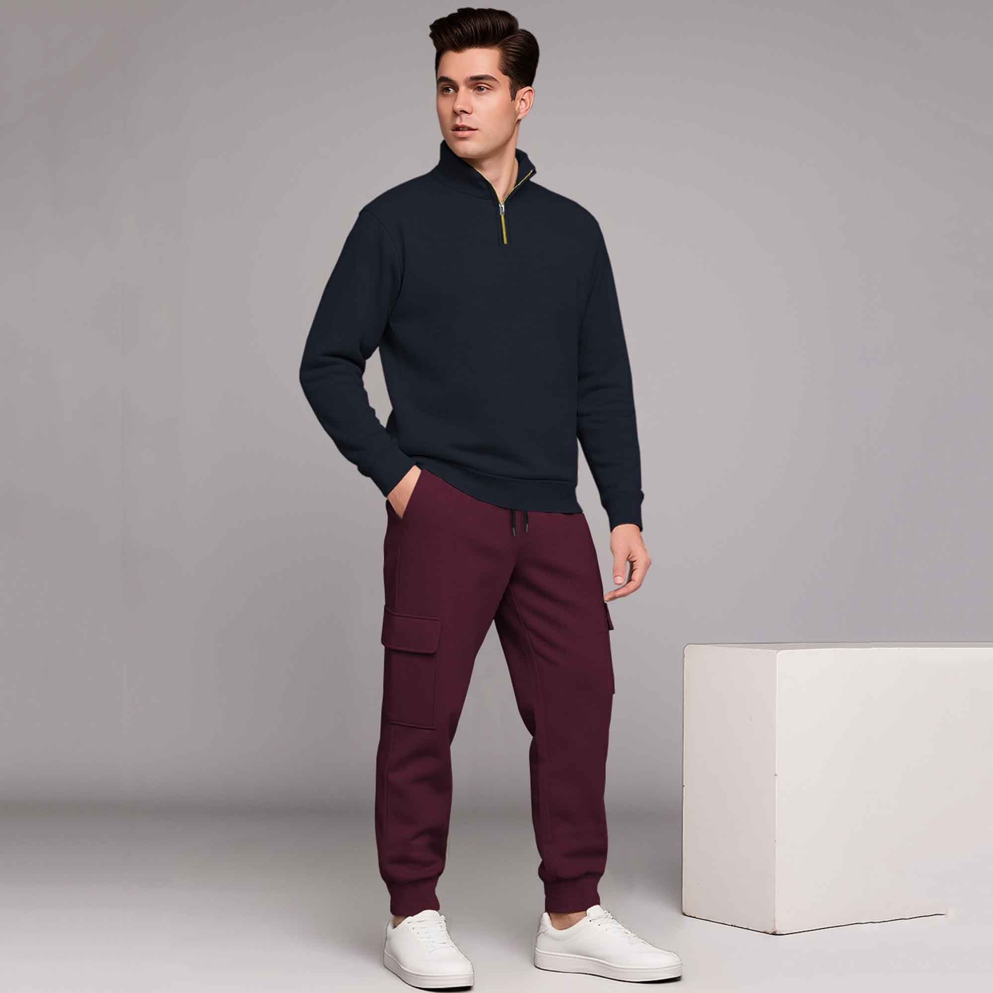 High Neck Sweatshirts and Cargo Joggers Outfit Sets 6 Variants