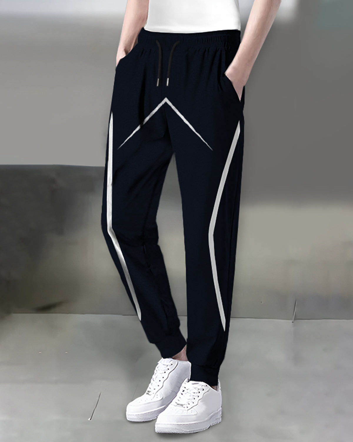 Mens Design Printed Navy Blue Trackpant