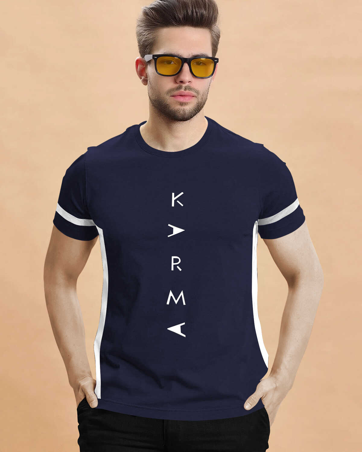 Men Printed Half Sleeve Round Neck Navyblue Cotton Blend T-Shirt