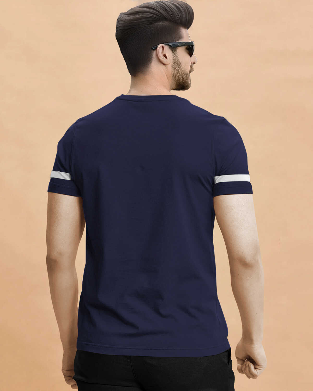 Men Printed Half Sleeve Round Neck Navyblue Cotton Blend T-Shirt