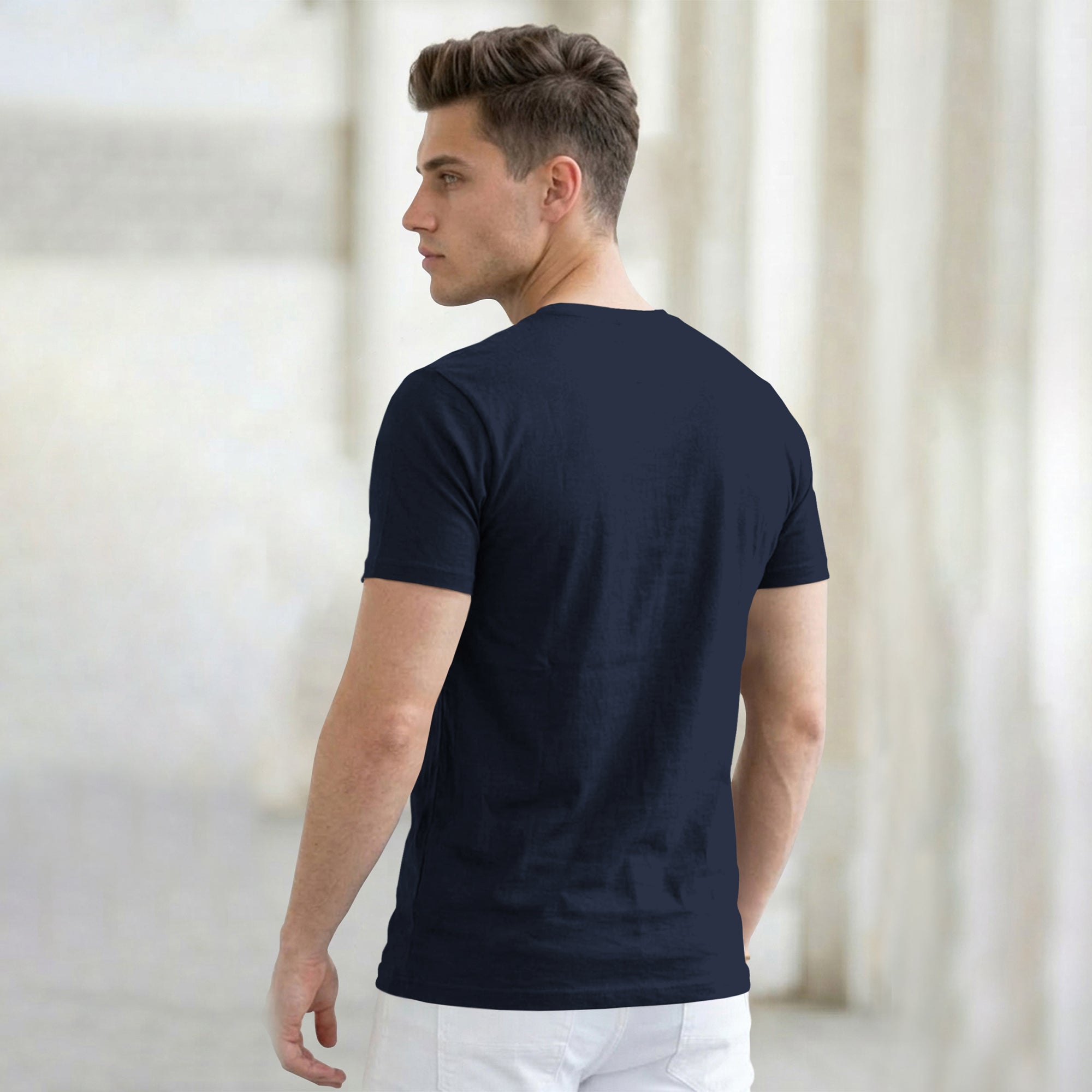 (Pack Of 1) Men Half Sleeve Round Neck Plain Navy Blue T-shirt