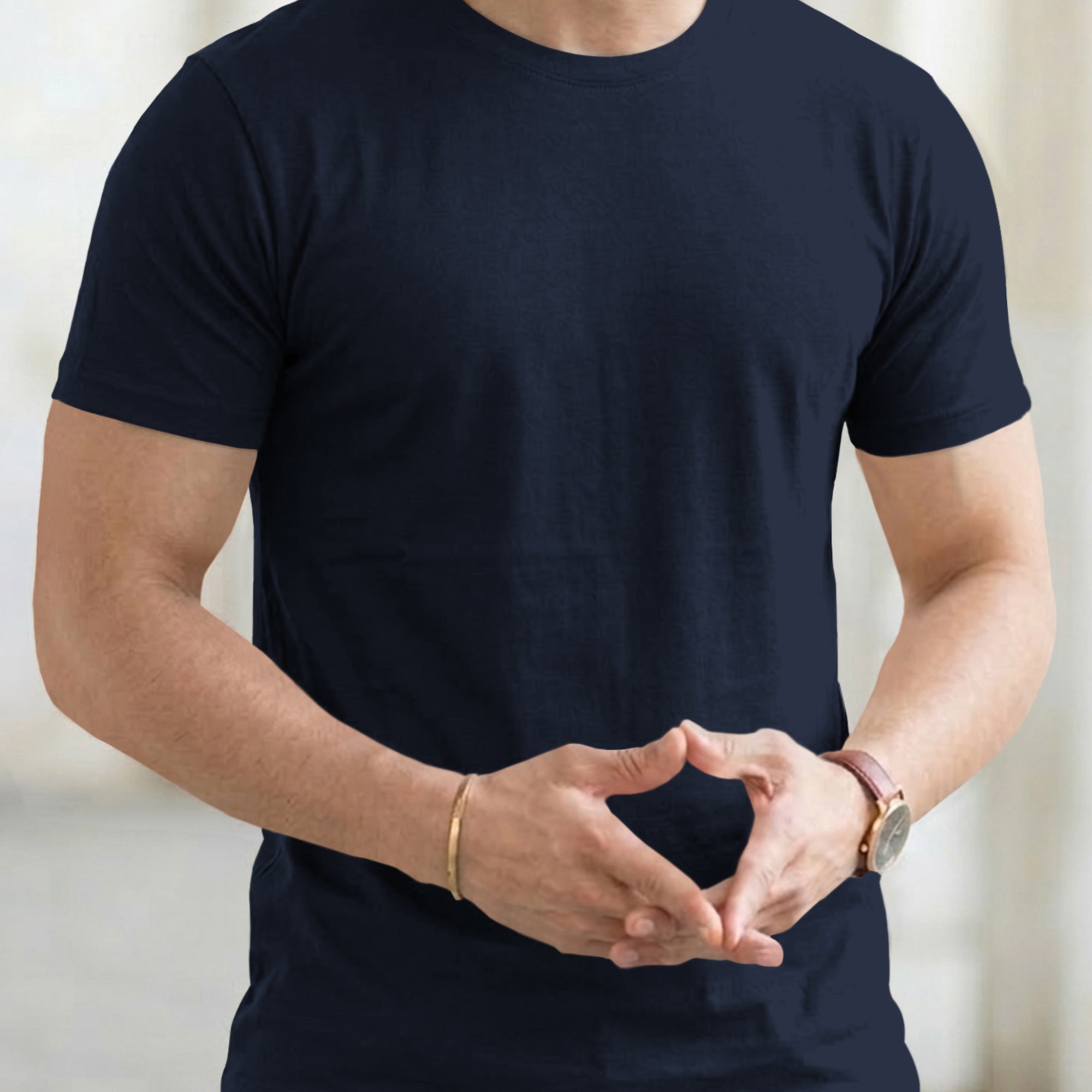 (Pack Of 1) Men Half Sleeve Round Neck Plain Navy Blue T-shirt