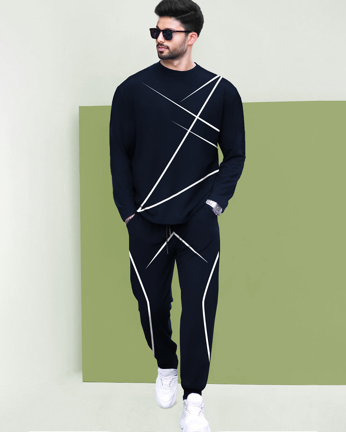 Round Neck Full Sleeve Navy T-shirt with Navy Trackpant Mens Tracksuit