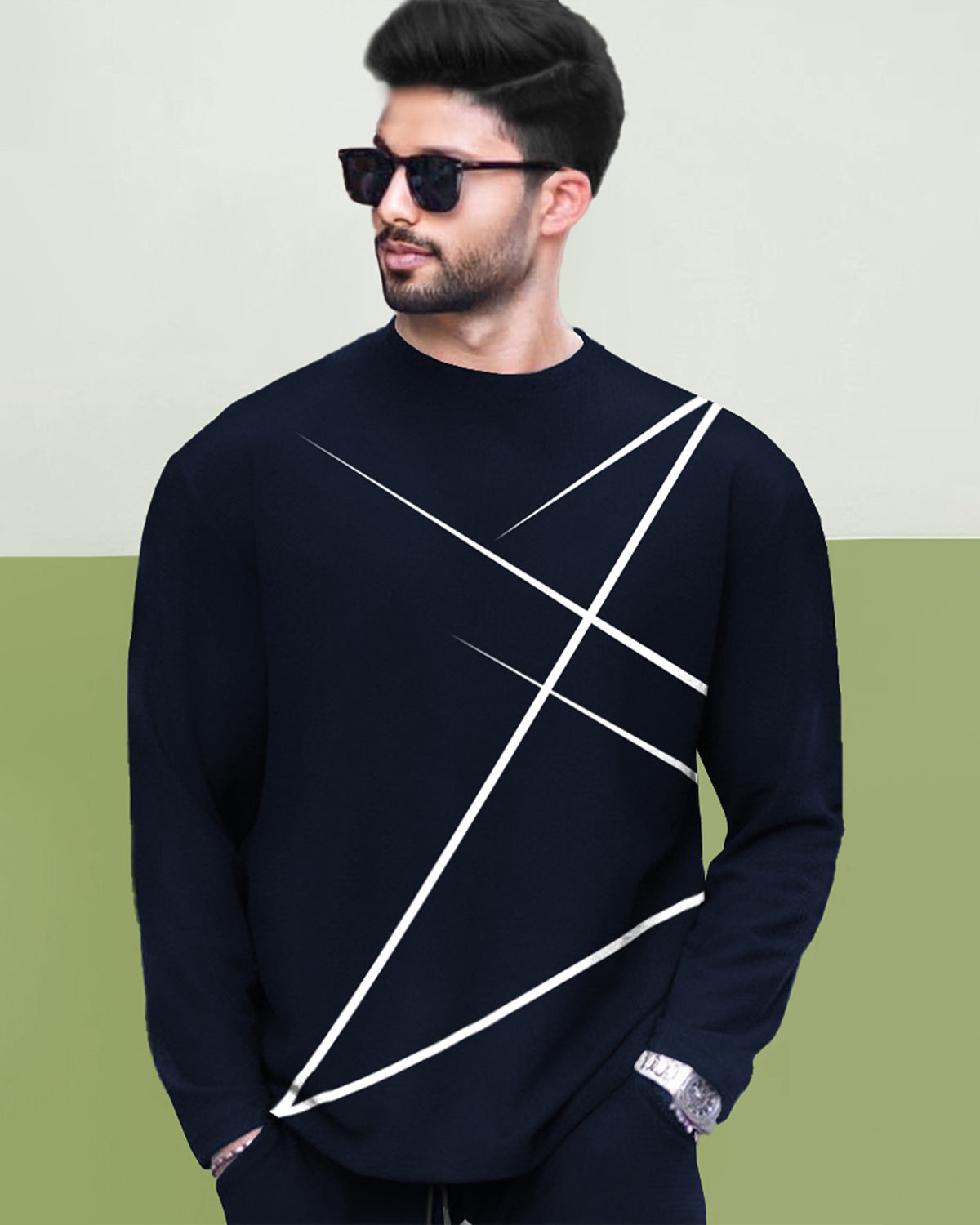 Round Neck Full Sleeve Navy T-shirt with Navy Trackpant Mens Tracksuit