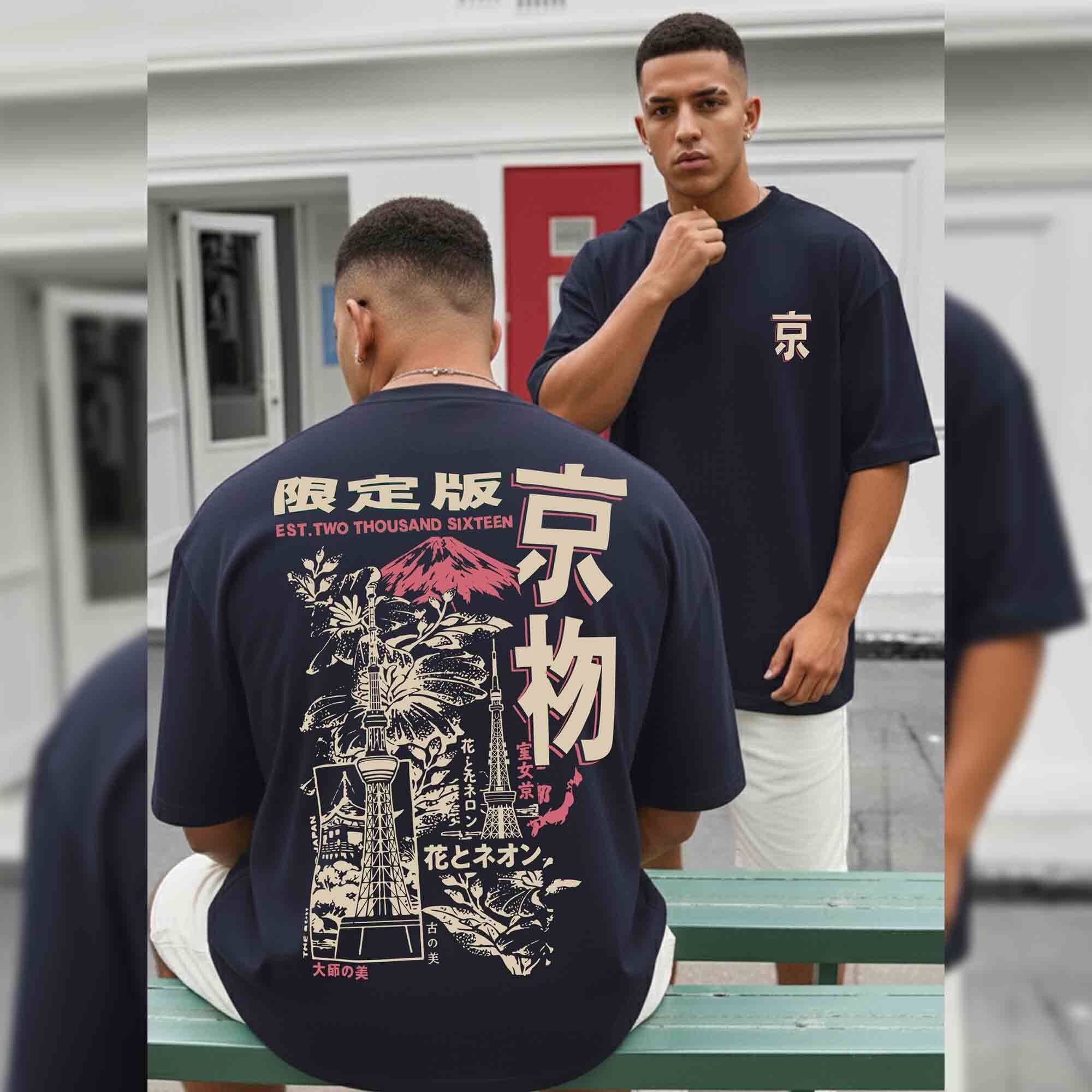 Contrast Back Printed Oversized Tshirt Navyblue