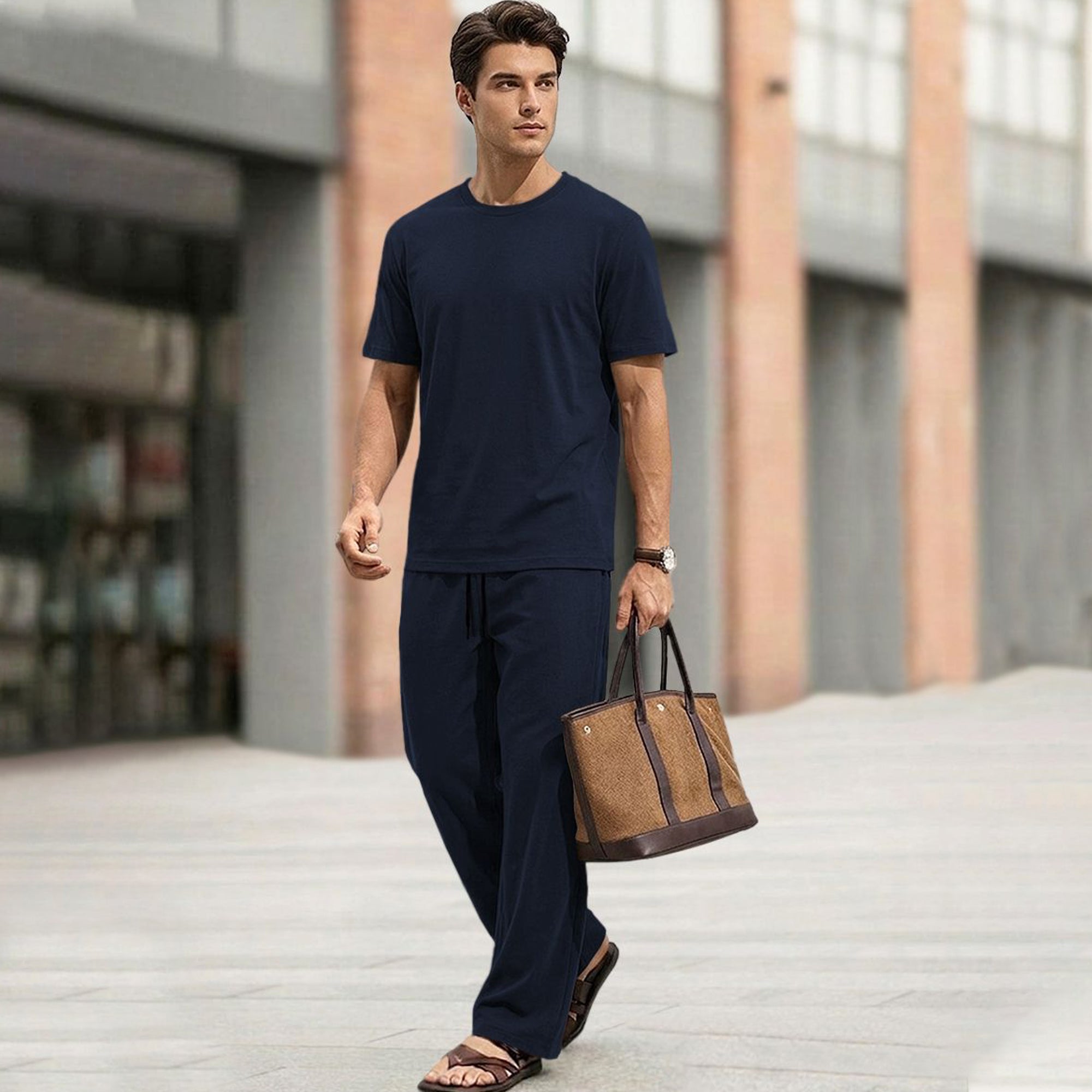 Men Tracksuit Round Neck Plain Tshirts Loose Fit Plain Trackpants