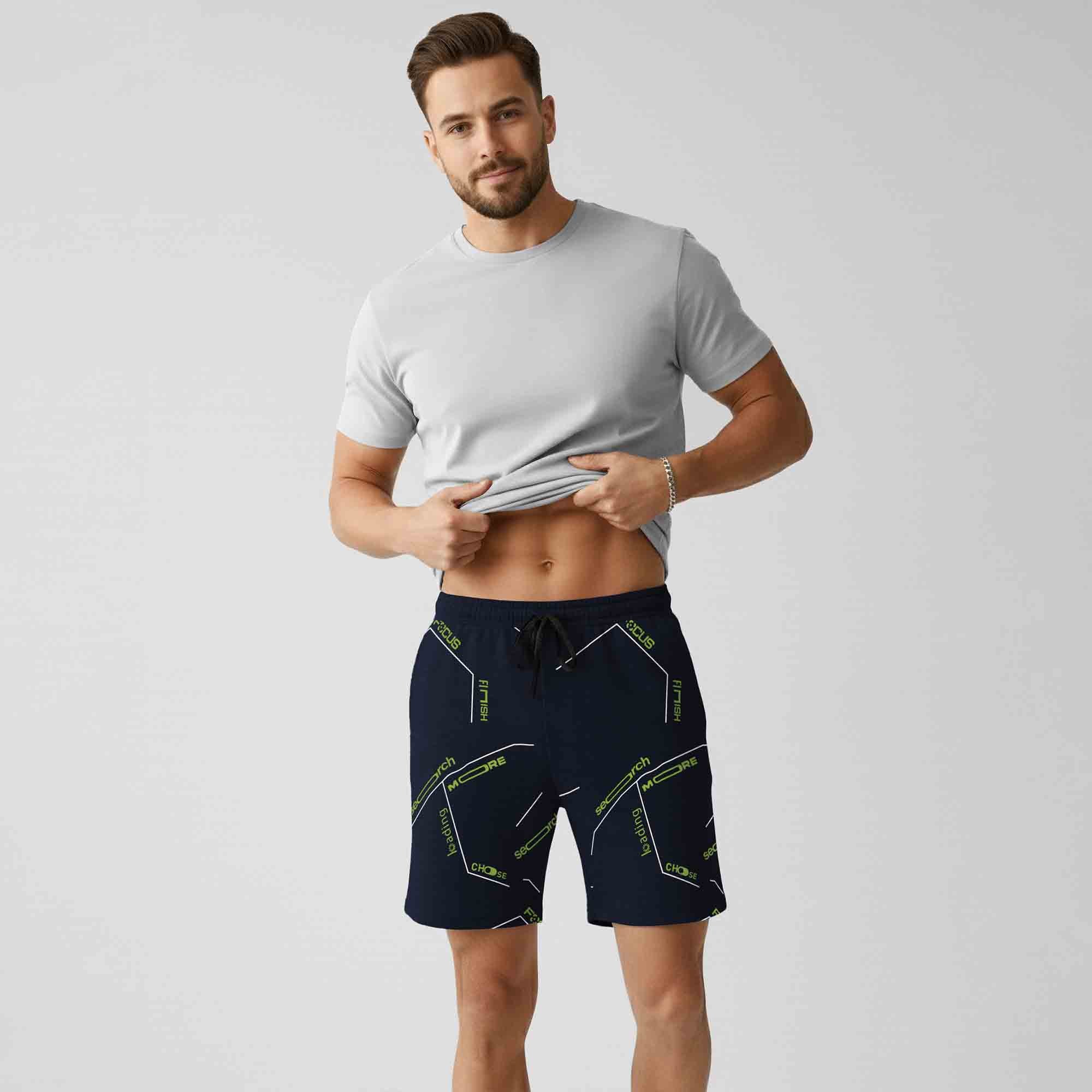 Men Printed Regular Fit Shorts Navyblue