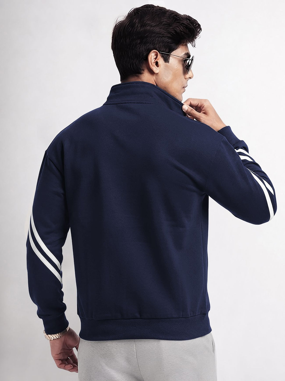 Mens High Neck Color Blocked Winter Jacket Navyblue