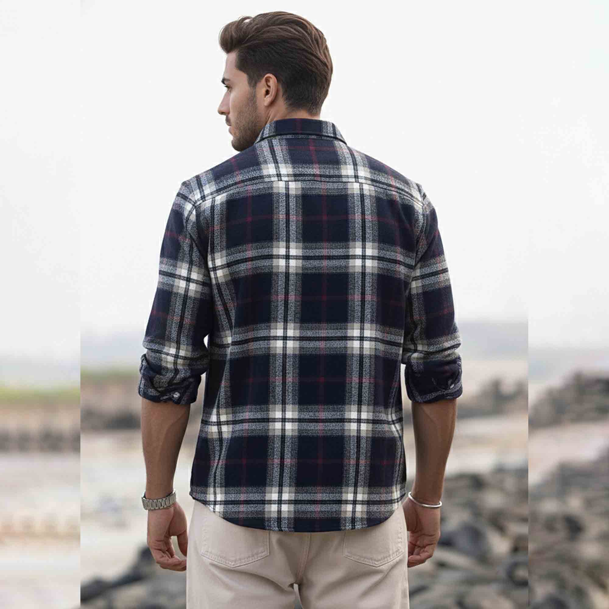 Mens Regular Fit Cotton Checked Shirt Navyblue & White