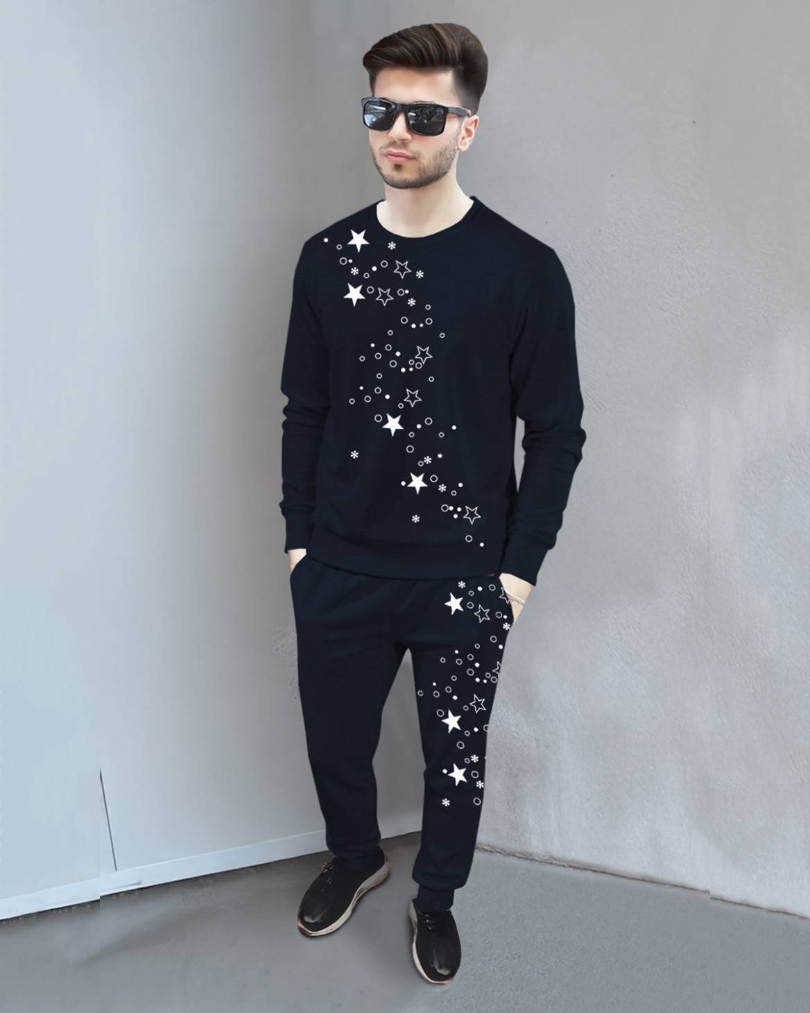 Tracksuit Full Sleeve Star Printed Navyblue T-shirt with Navyblue Printed Trackpant