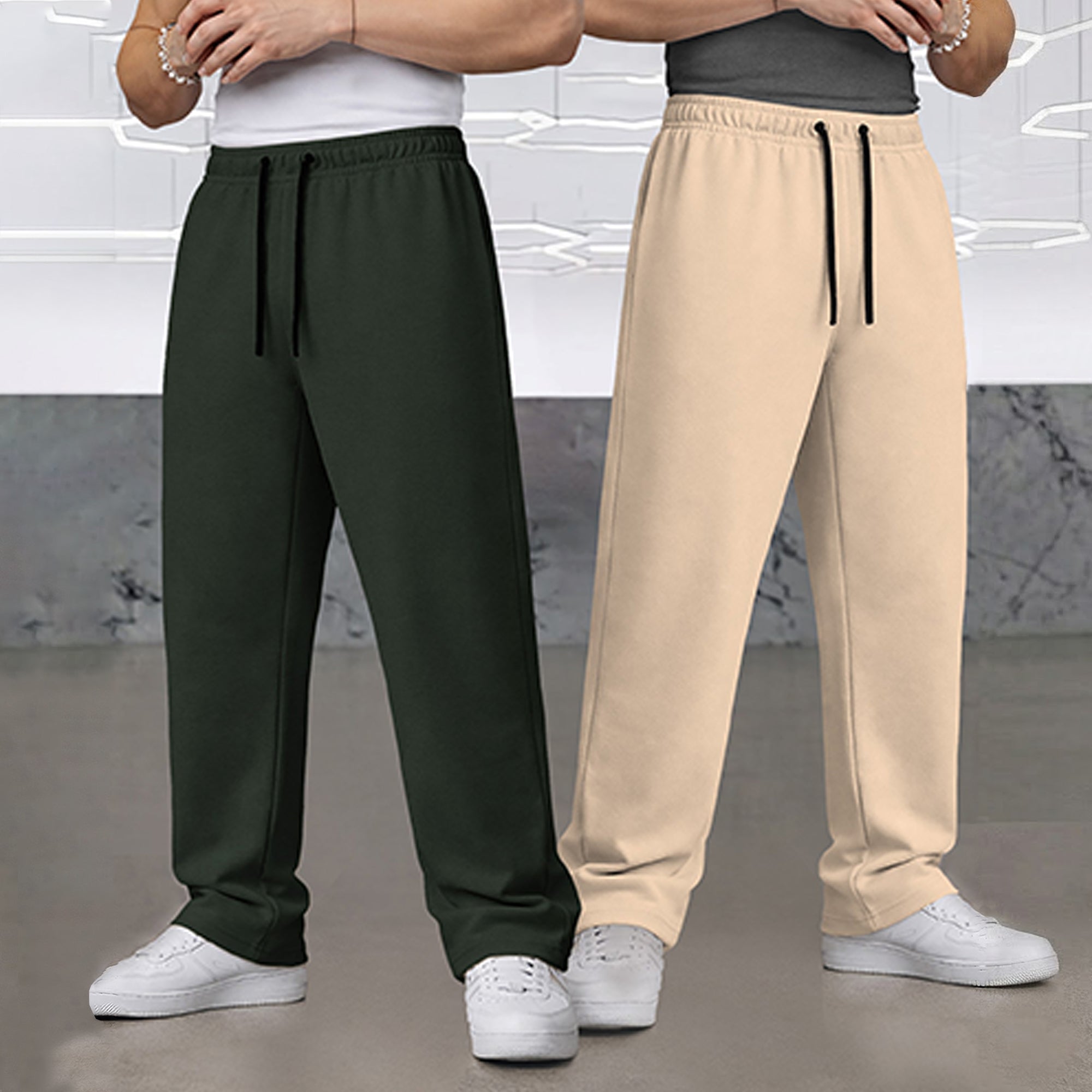 (Pack Of 2) Loose Fit Plain Trackpants Multicolors