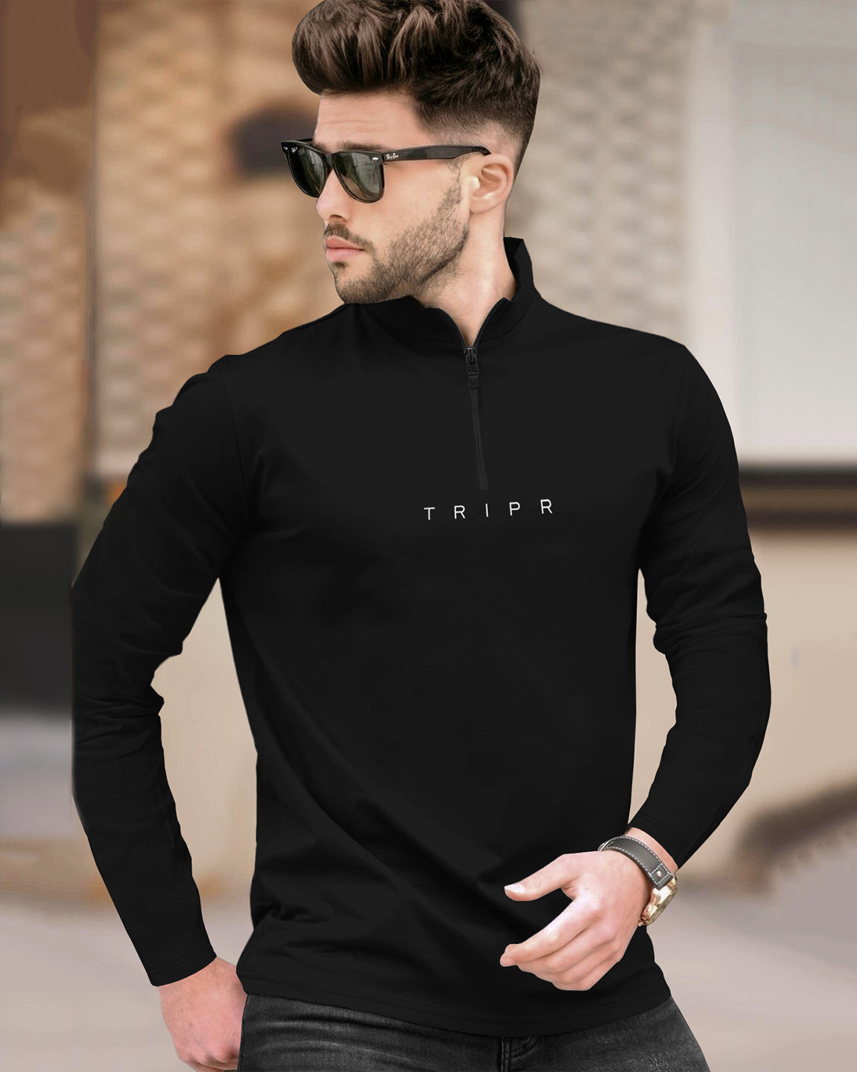 Mens High Neck Full Sleeve Olive & Black T-shirts (Pack Of 2)