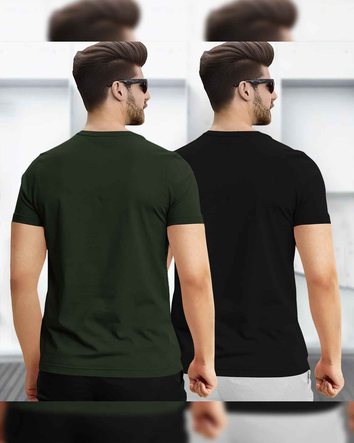 (Pack Of 2) Half Sleeve Olive & Black Floral Printed T-shirts