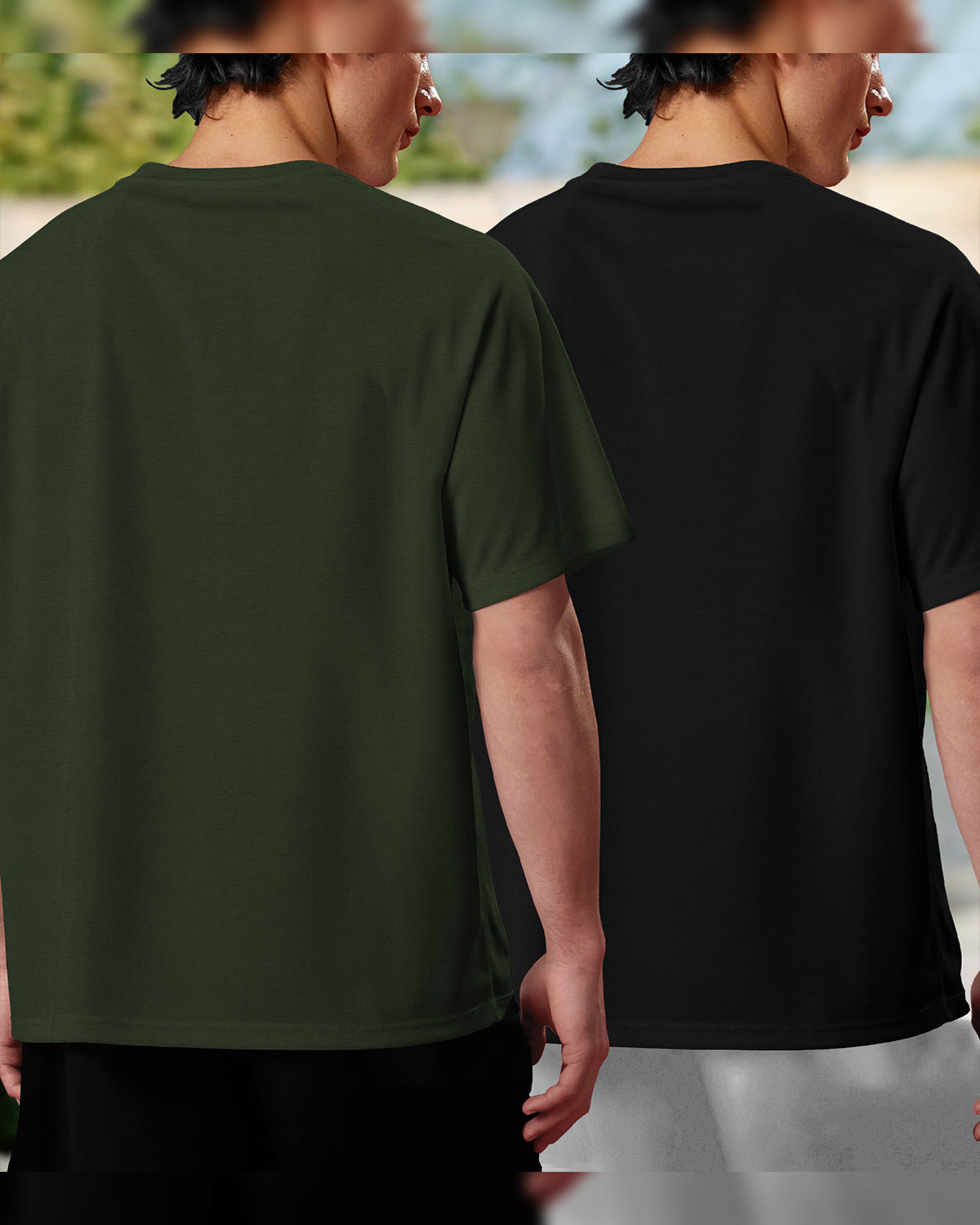 (Pack Of 2) Men Plain Over Size Olive & Black T-shirts