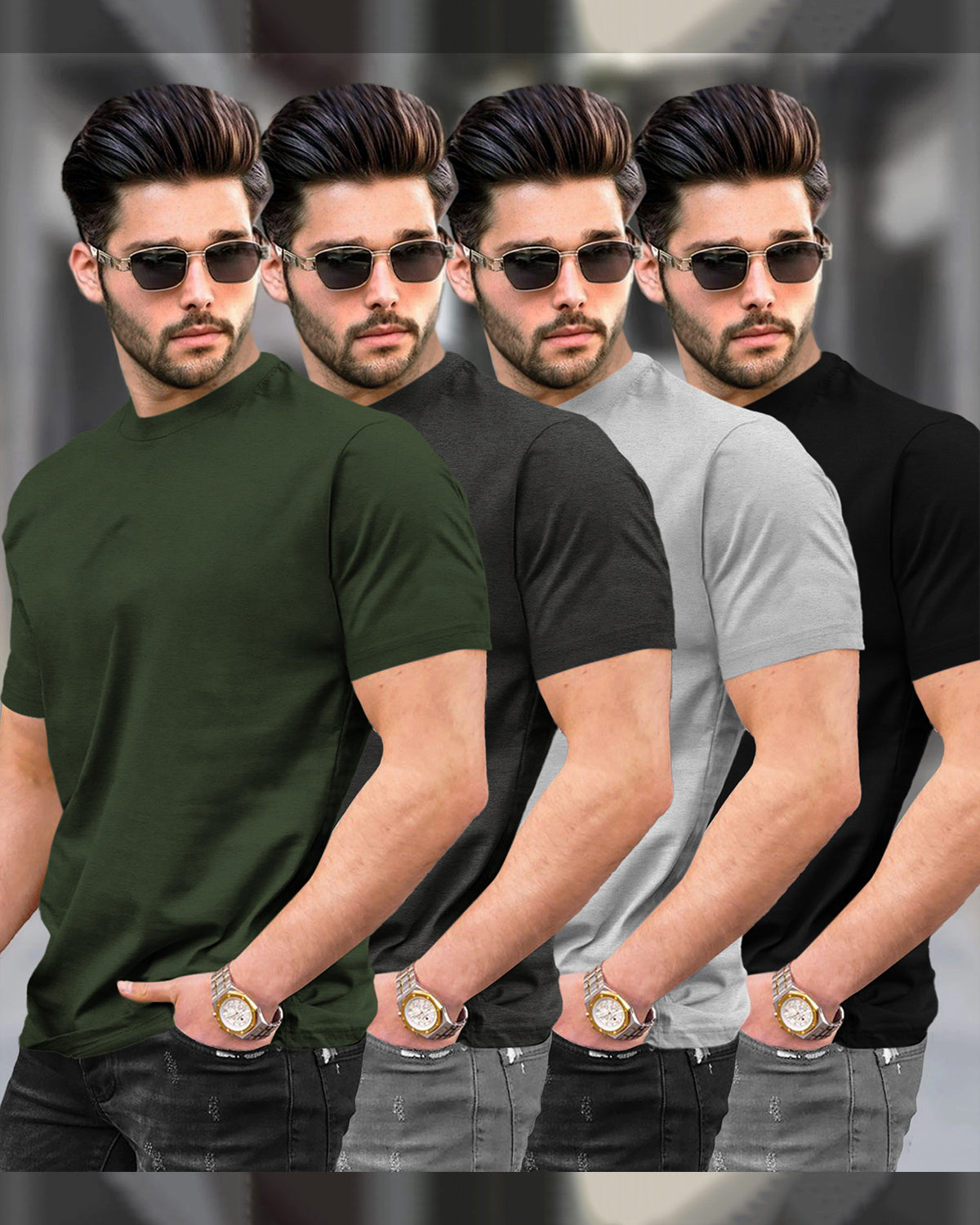 Mens Round Neck Half Sleeve T-shirts (Pack Of 4)