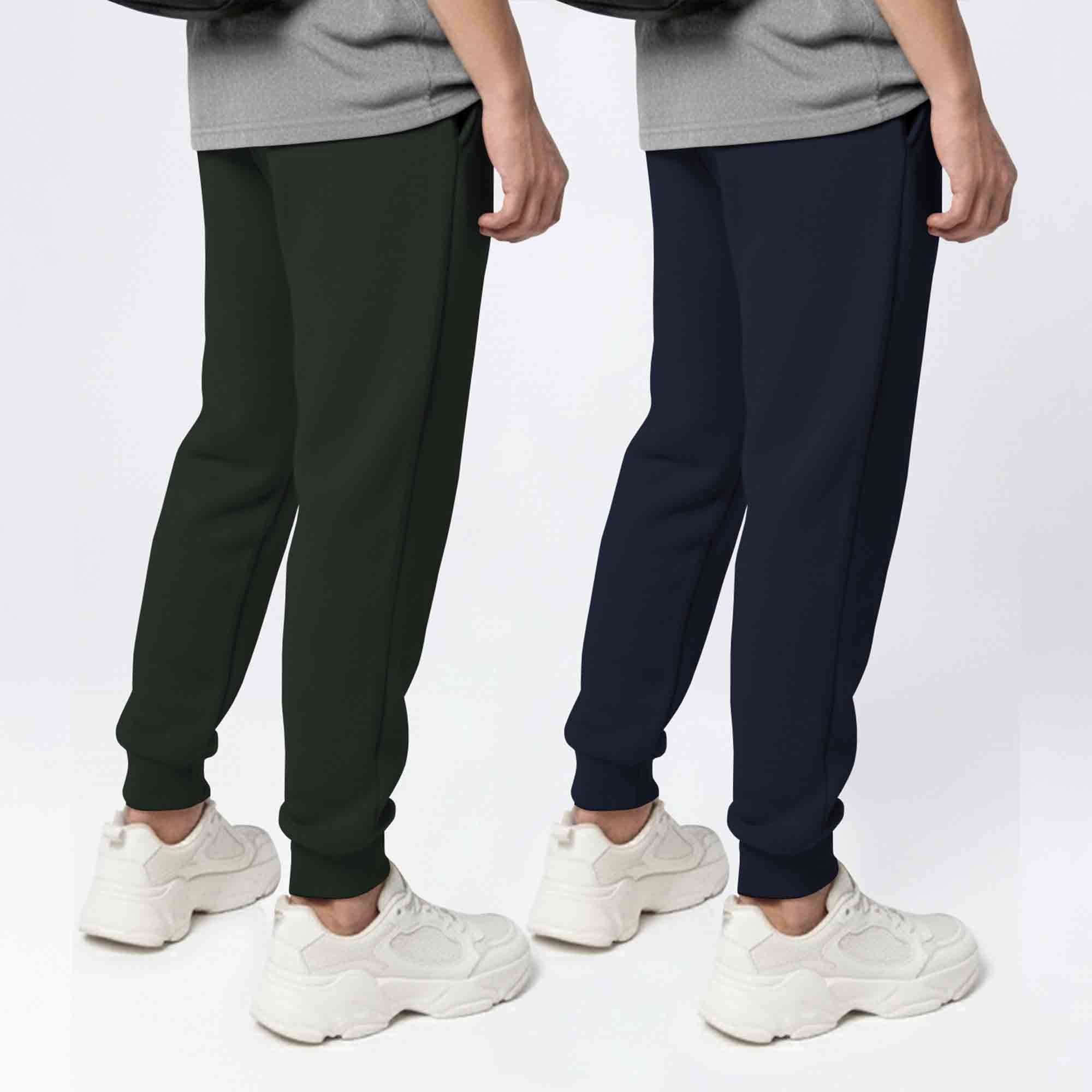 (Pack Of 2) Mens Cotton Blend Solid Olive & Navyblue Joggers