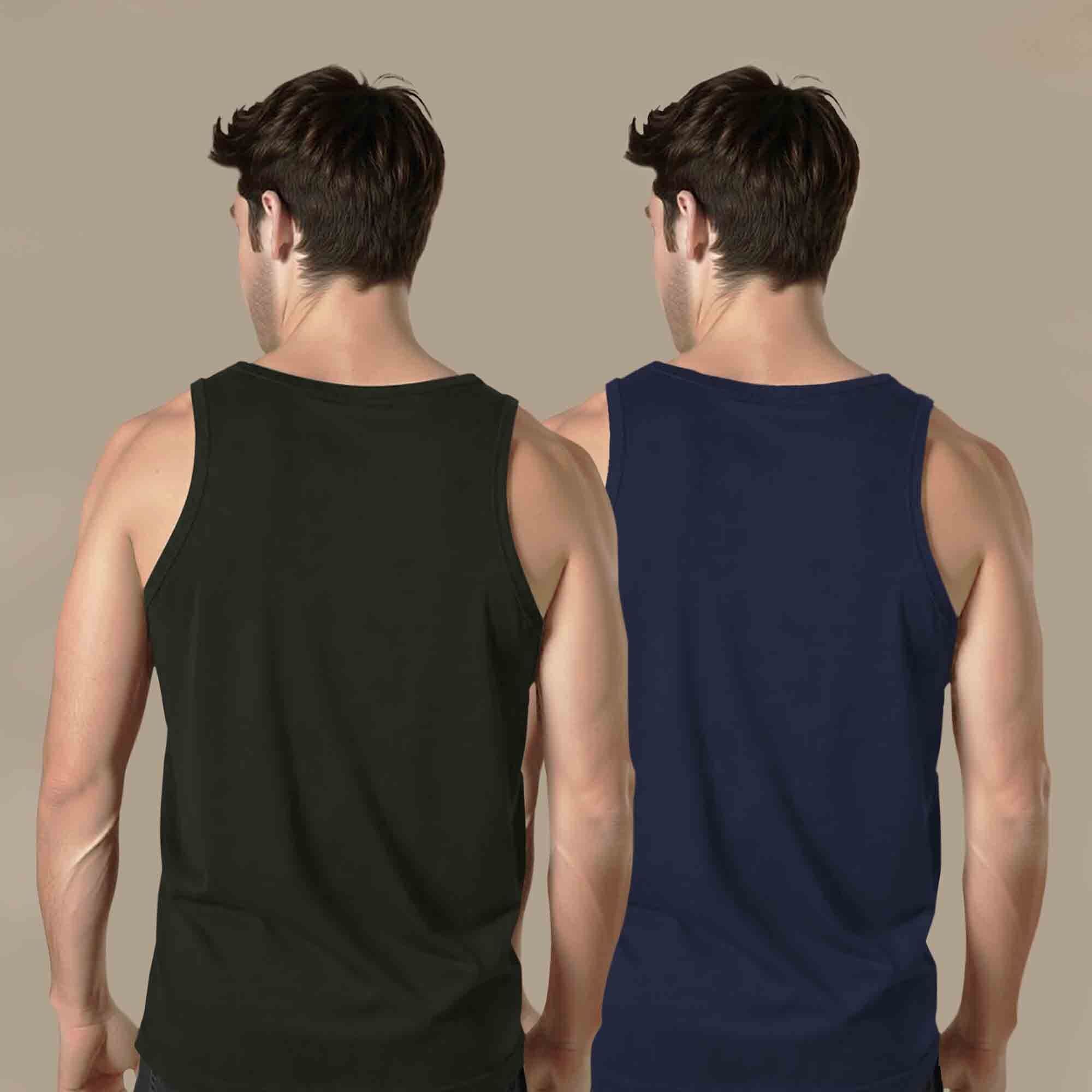 (Pack Of 2) Men Printed Top Tank Olive & Navy