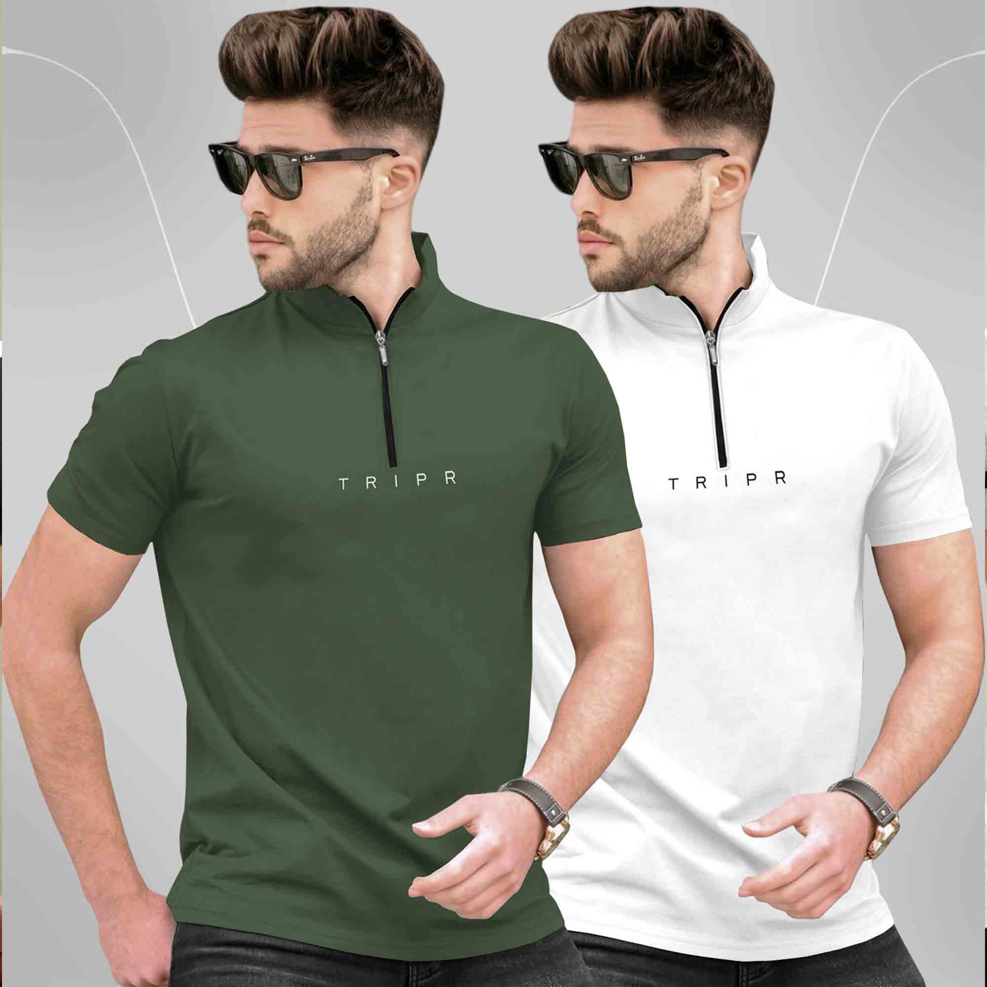 Pack Of 2 High Neck Logo Printed Half Sleeve Combo T-shirts - 13 Variants