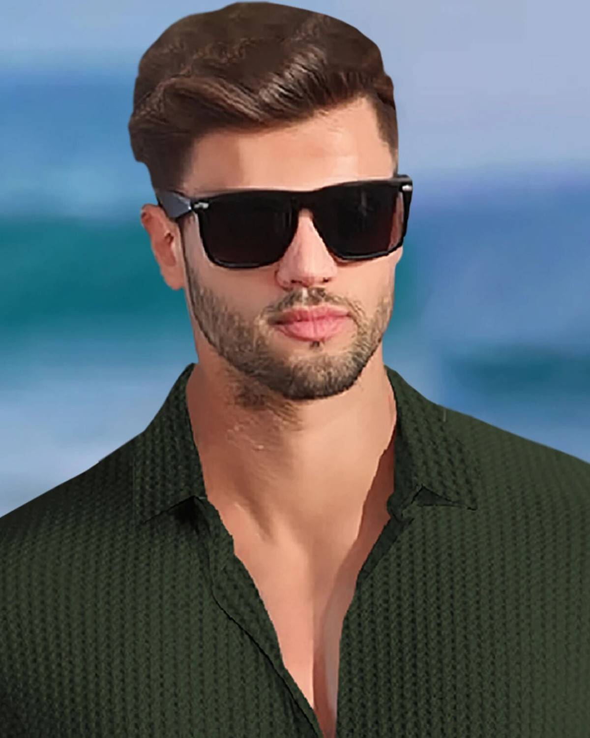 (Pack Of 2) Half Sleeve Plain Olive & White Contrast Waffle Shirts