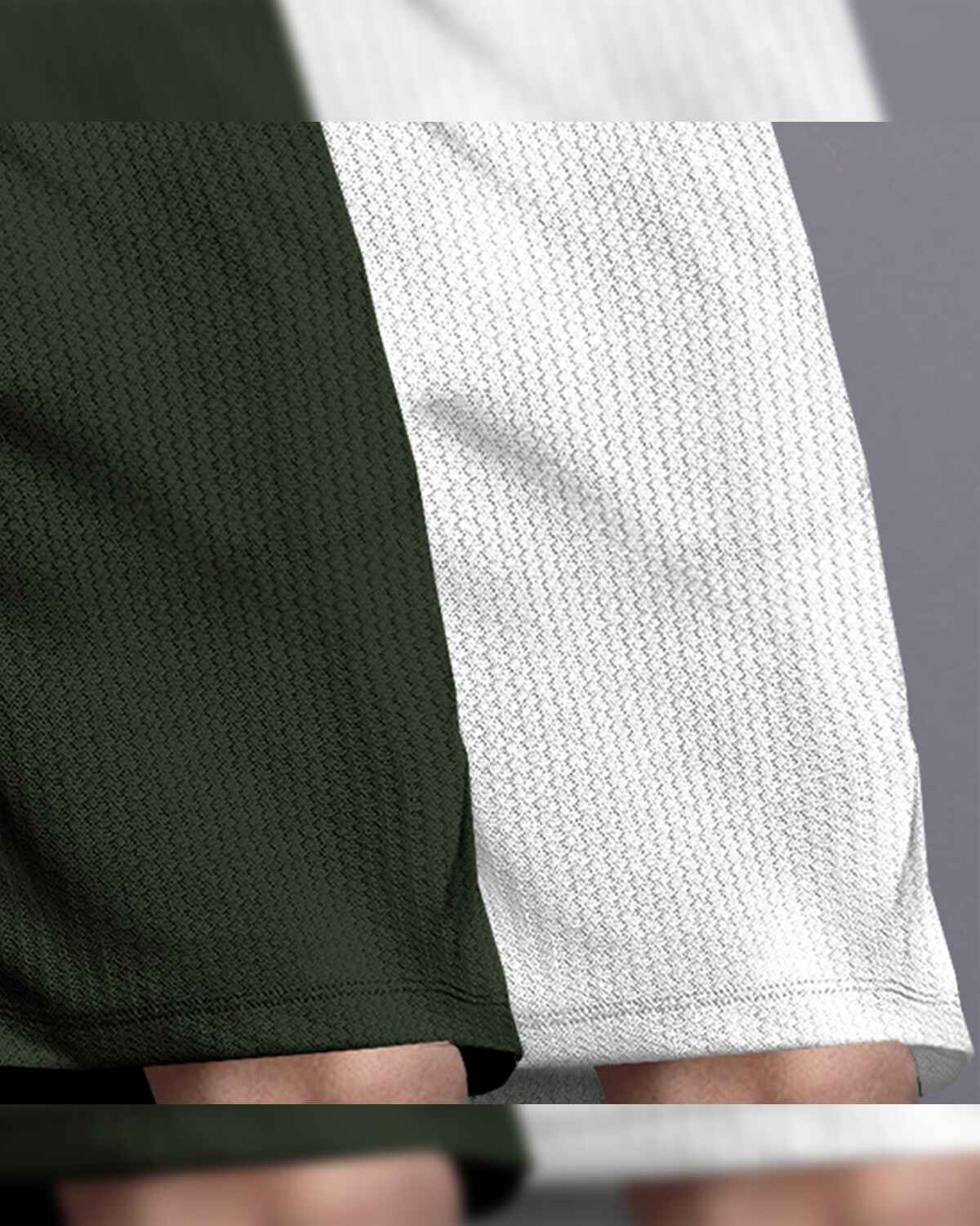 (Pack Of 2) Men Plain Olivegreen & White Waffle Shorts