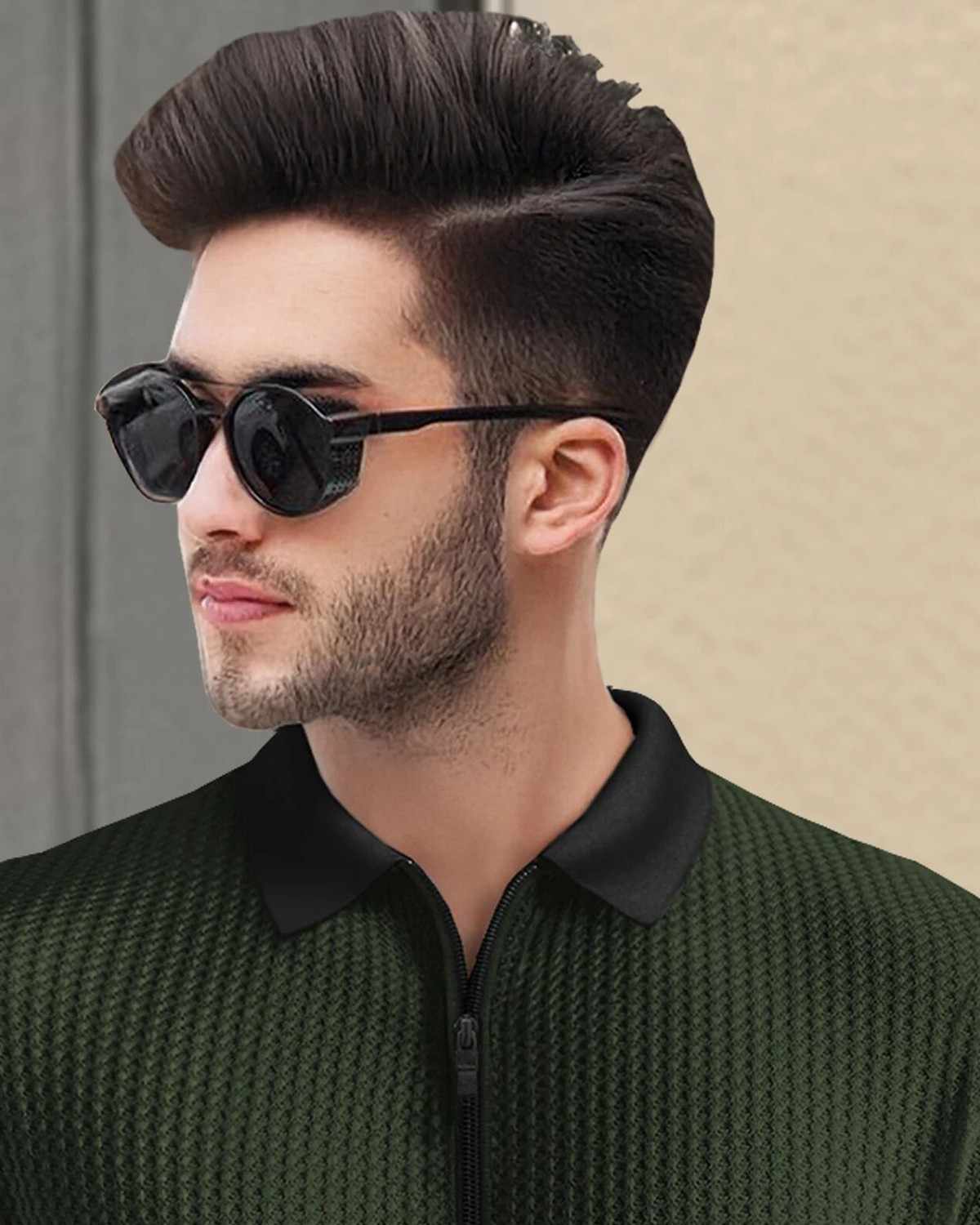 (Pack Of 2) Men Olive & Black Textured Polo Contrast Half Sleeve Waffle T-shirts