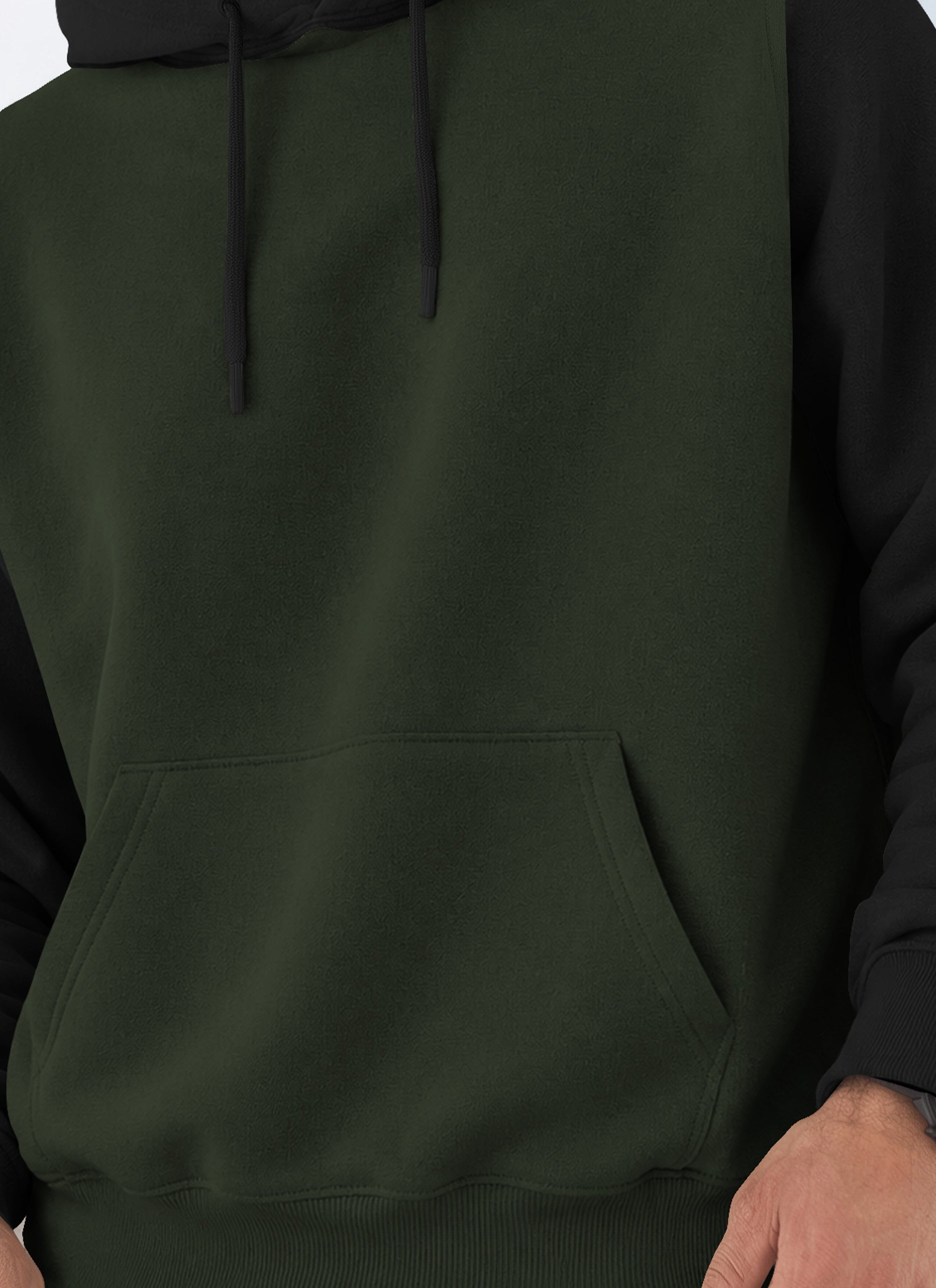 Mens Full Sleeve Two-Tone Casual Pullover Hoodie Olivegreen
