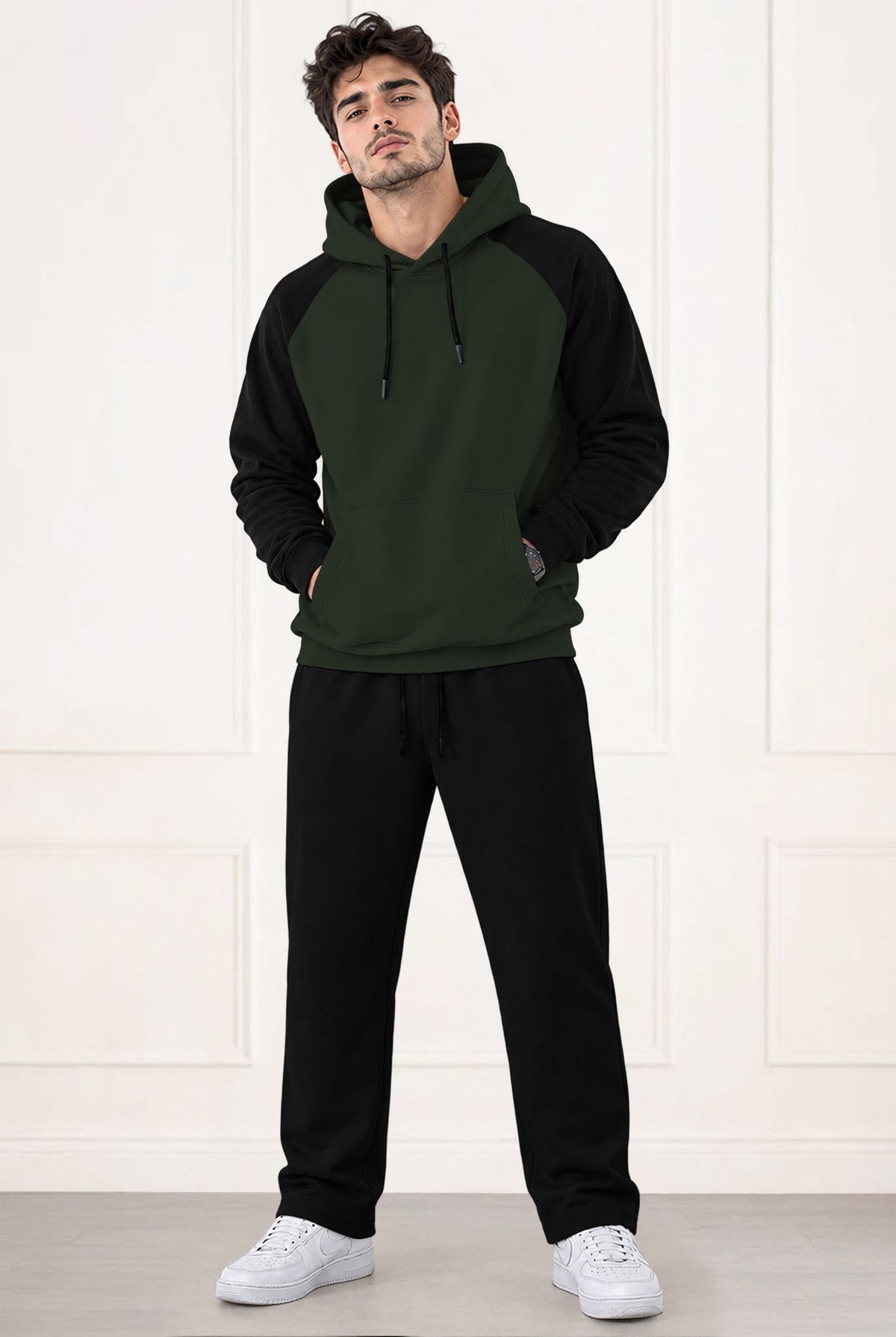 Tracksuit Men Hooded Sweatshirt & Plain Baggy Trackpants