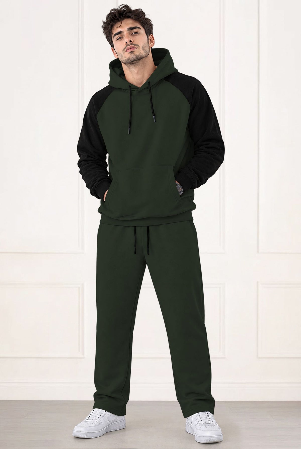 Tracksuit Men Hooded Sweatshirt & Plain Baggy Trackpants