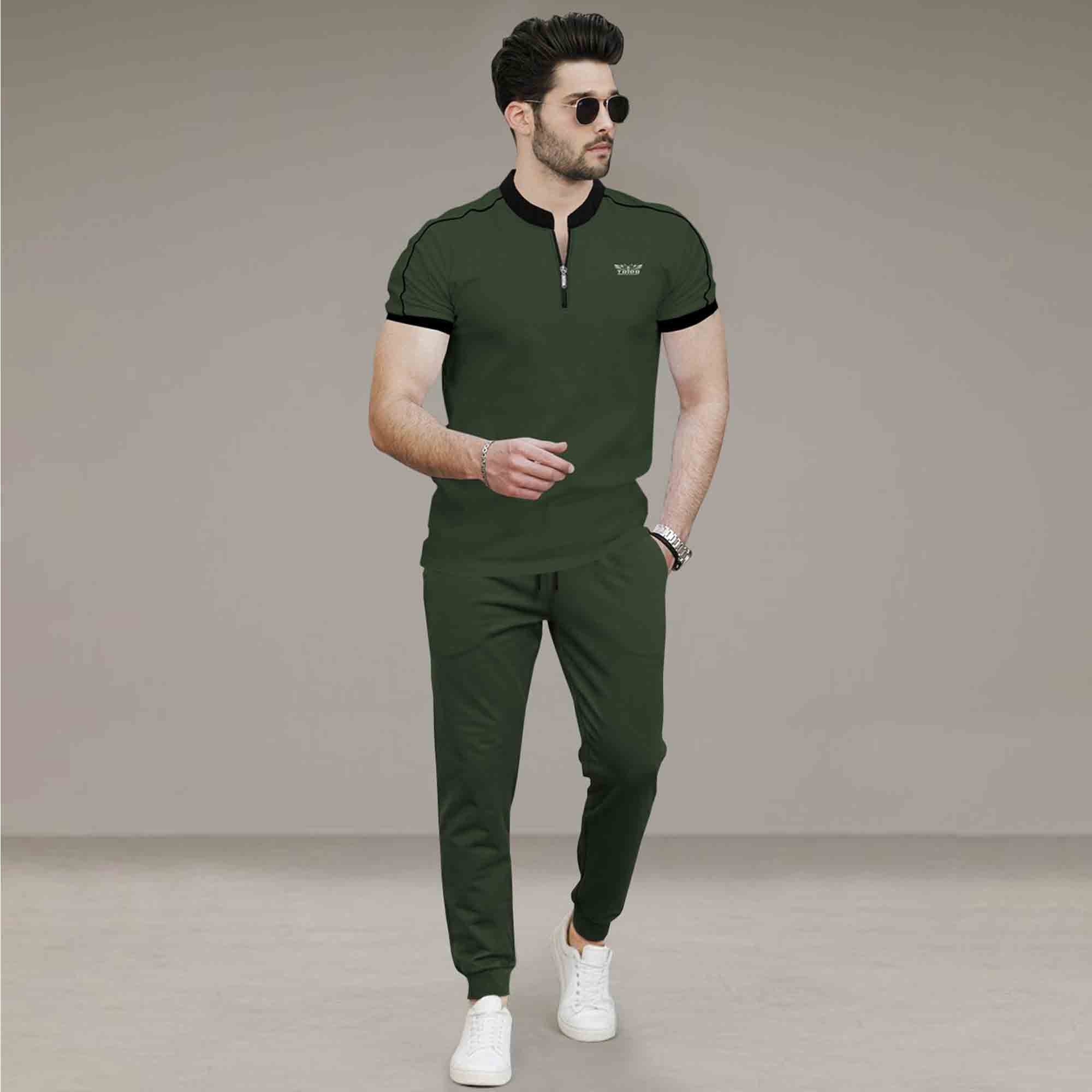 Mens Casual Co-Ord Tracksuit Set with Zip Neck T-Shirt- 11 Variants