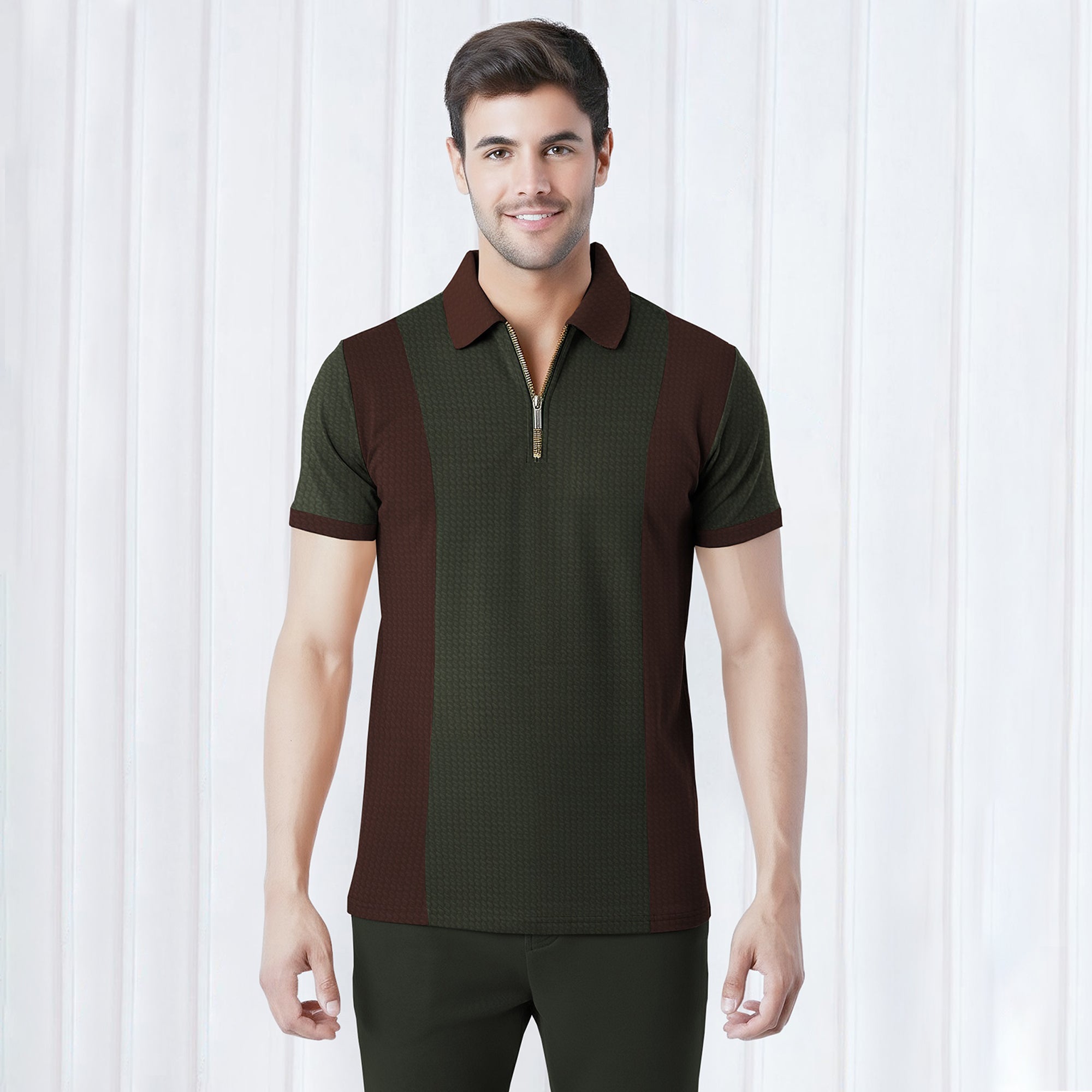 Men Quarter Zip Polo Neck Printed T-shirts