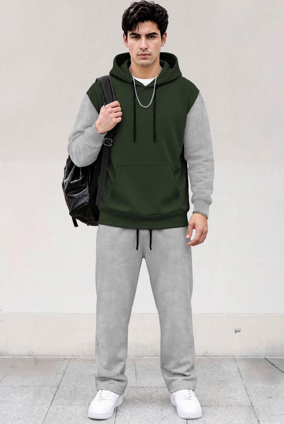 Tracksuit Men Hooded Sweatshirt & Loose Fit Plain Trackpants