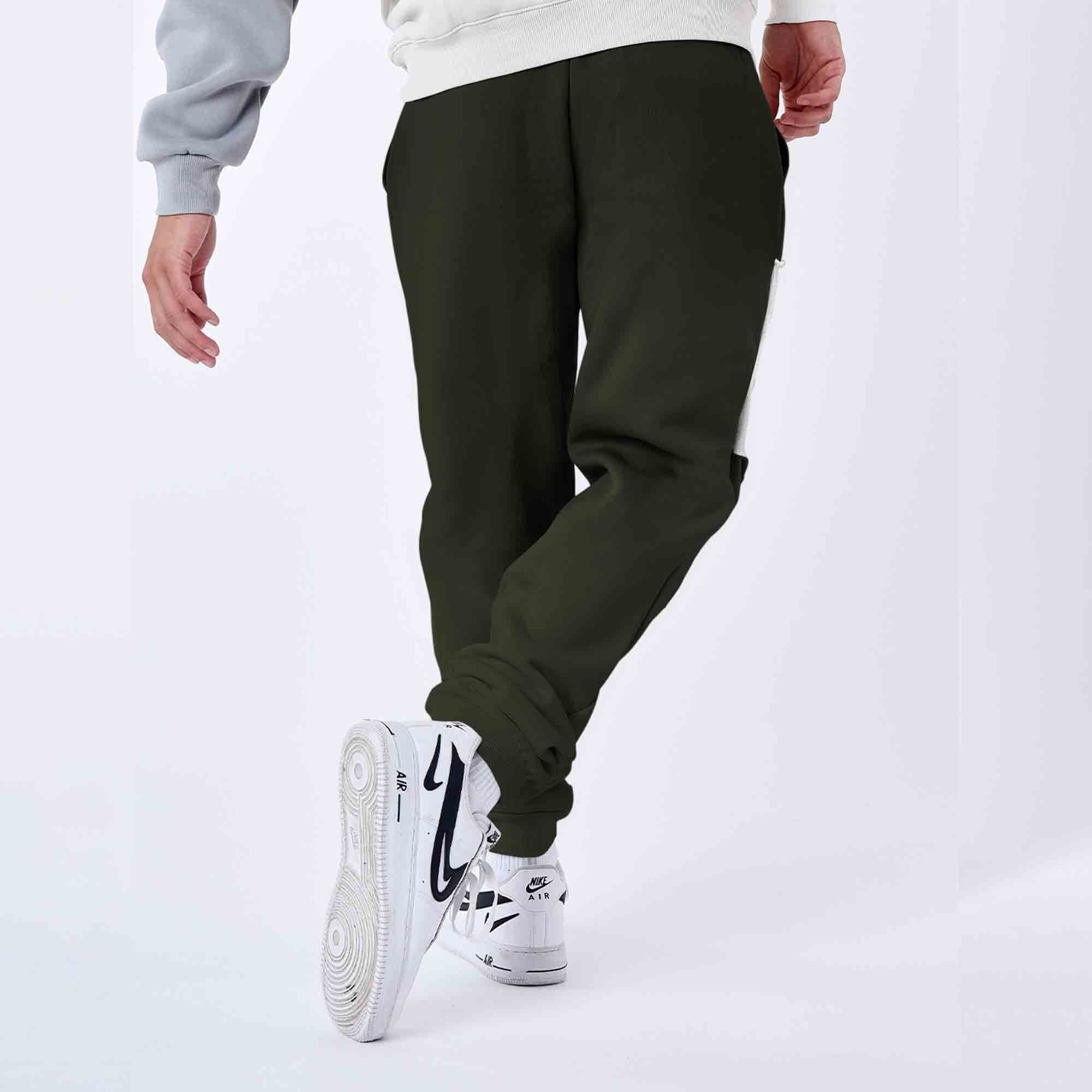 Men Solid Color Blocked Olive & Grey Trackpant