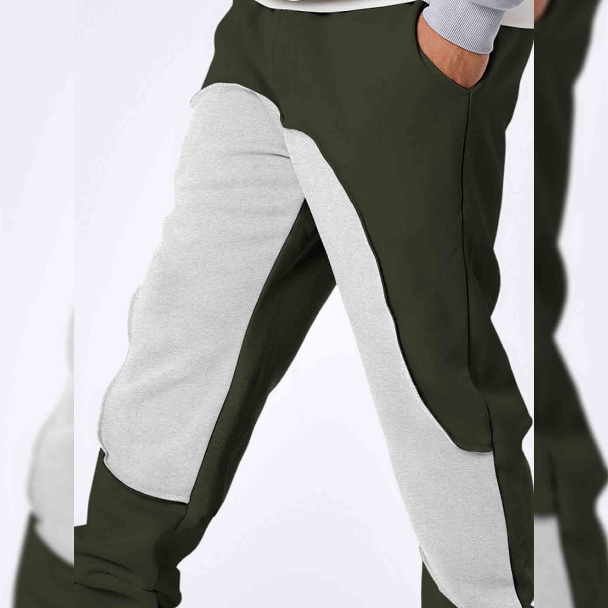Men Solid Color Blocked Olive & Grey Trackpant