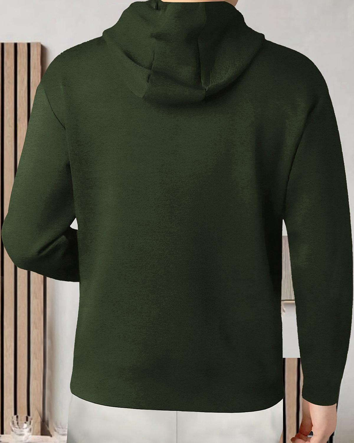 Men Full Sleeve Zig Zag Printed Hooded T-shirt / Olivgreen