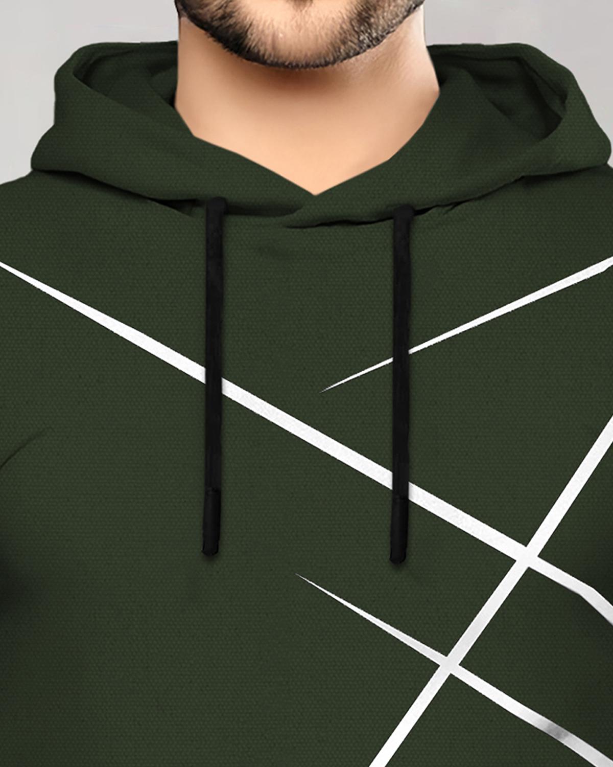 Men Full Sleeve Zig Zag Printed Hooded T-shirt / Olivgreen