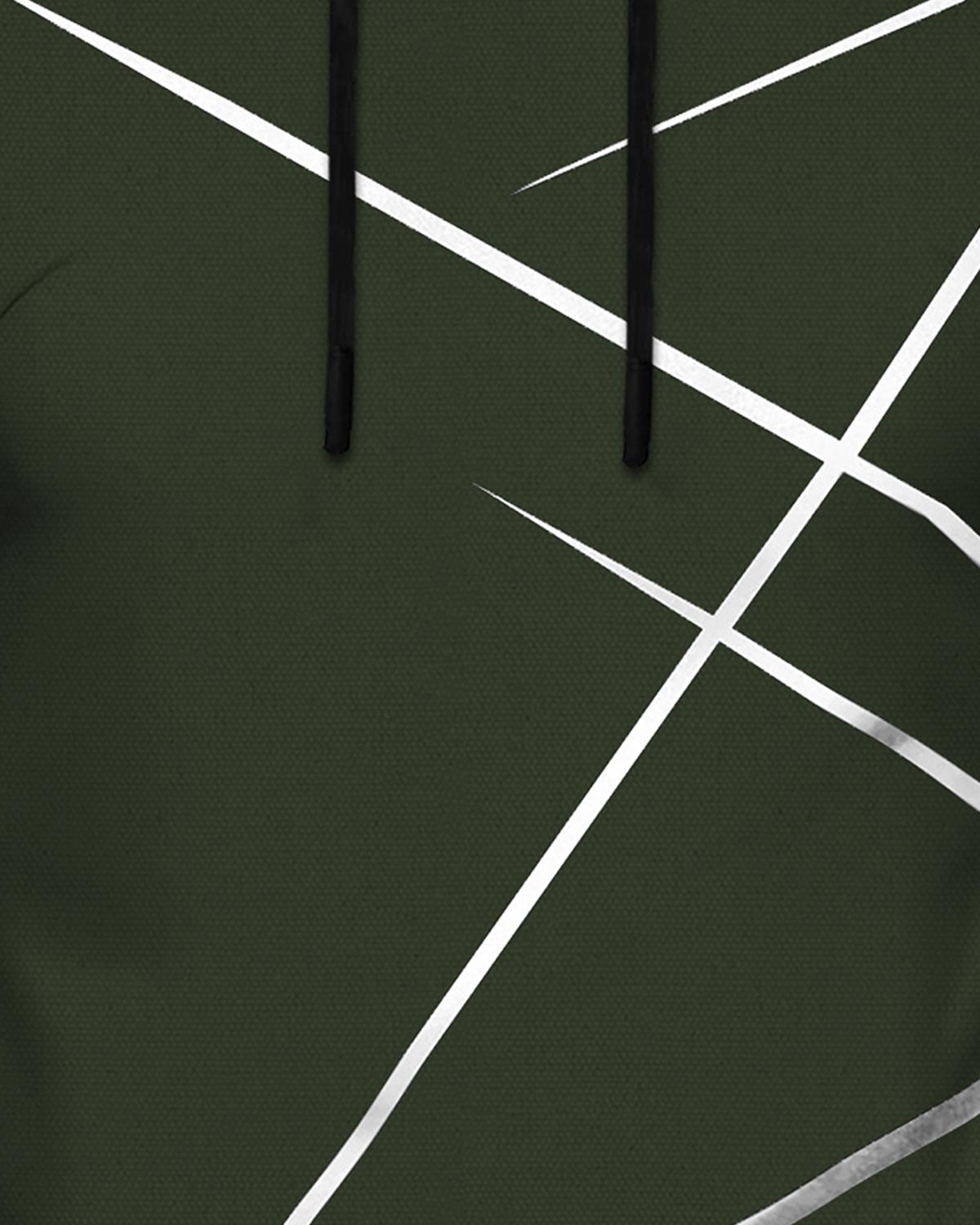 Men Full Sleeve Zig Zag Printed Hooded T-shirt / Olivgreen