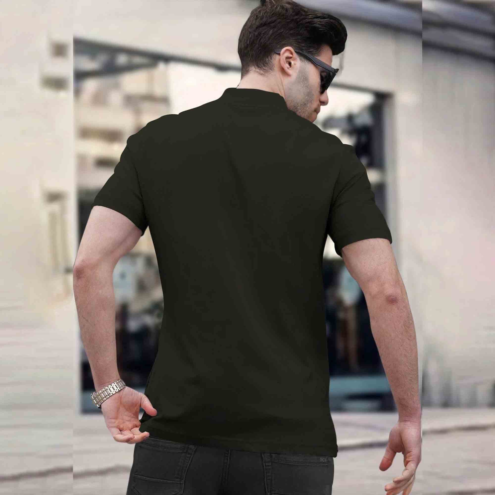 Men Olivegreen Short Sleeve Zip Neck plain T-Shirt