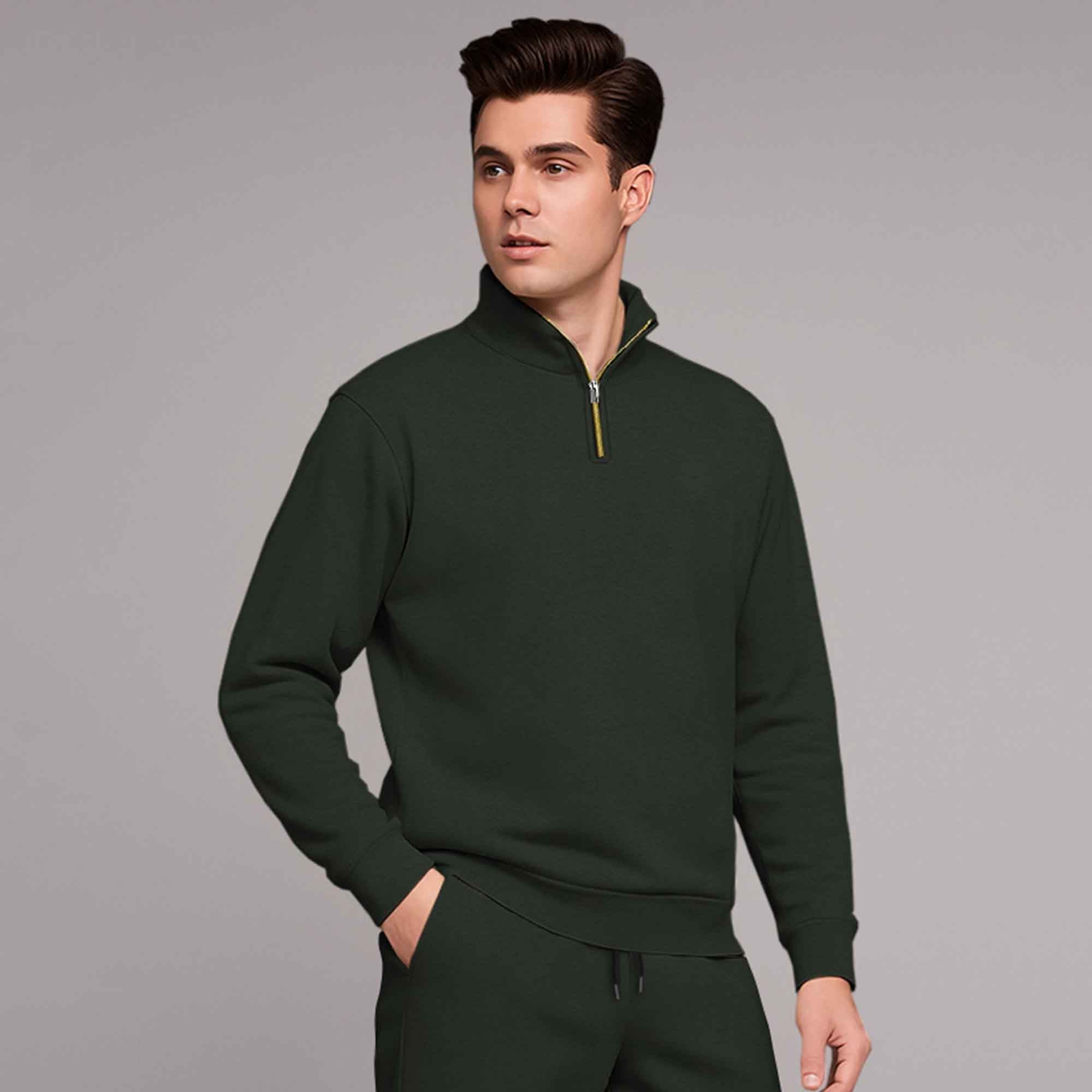 Olive Green High Neck Sweatshirt and Cargo Jogger Tracksuit
