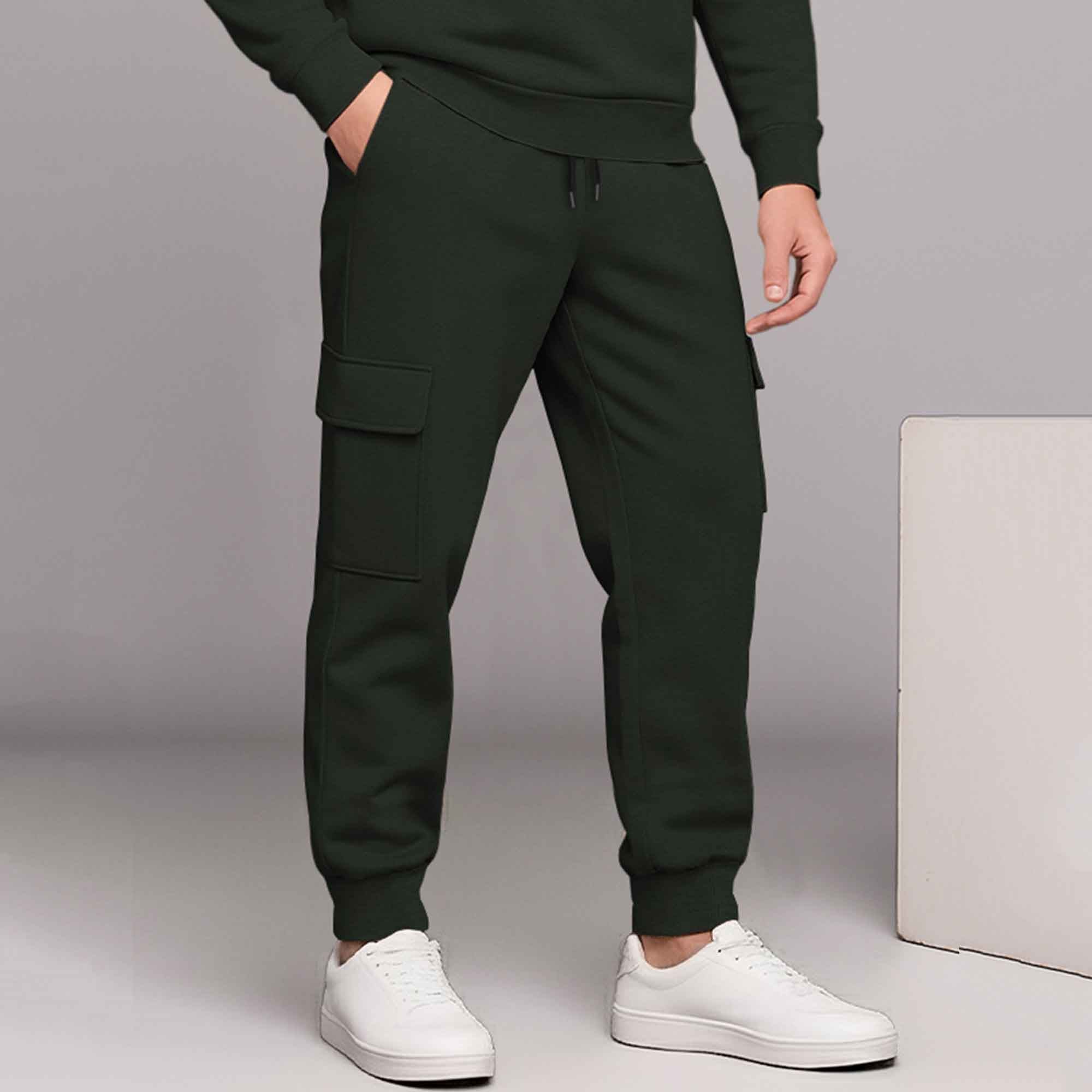 Olive Green High Neck Sweatshirt and Cargo Jogger Tracksuit