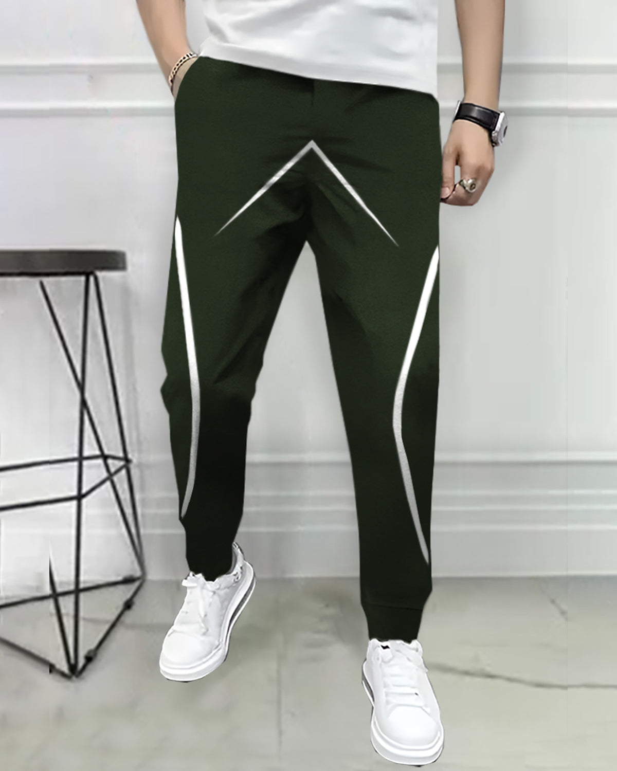 Mens Design Printed Olive Green Trackpant
