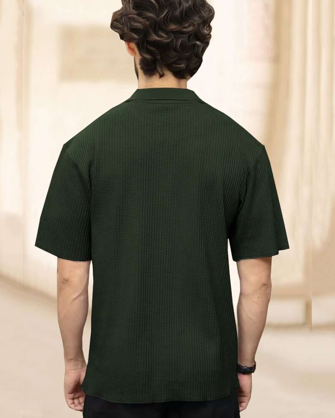 Men Olivegreen Half Sleeve Double Pocket Waffle T-shirt