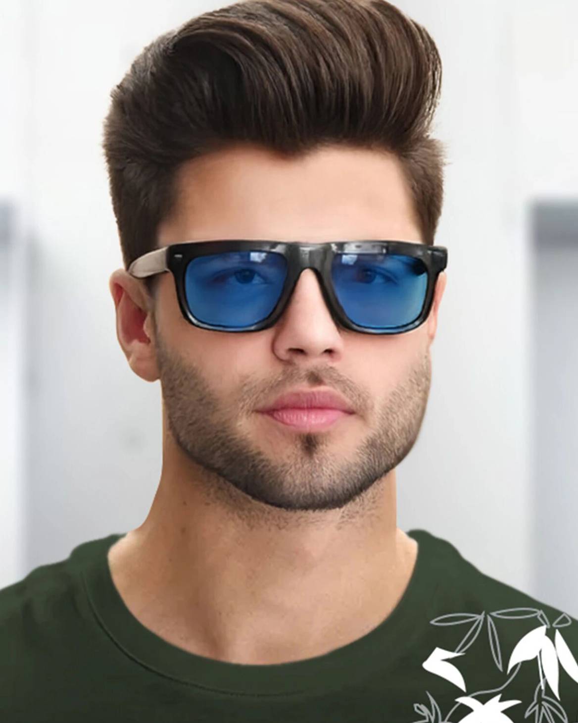 Feather Printed Half Sleeve Olive Green Round Neck Mens T-shirt