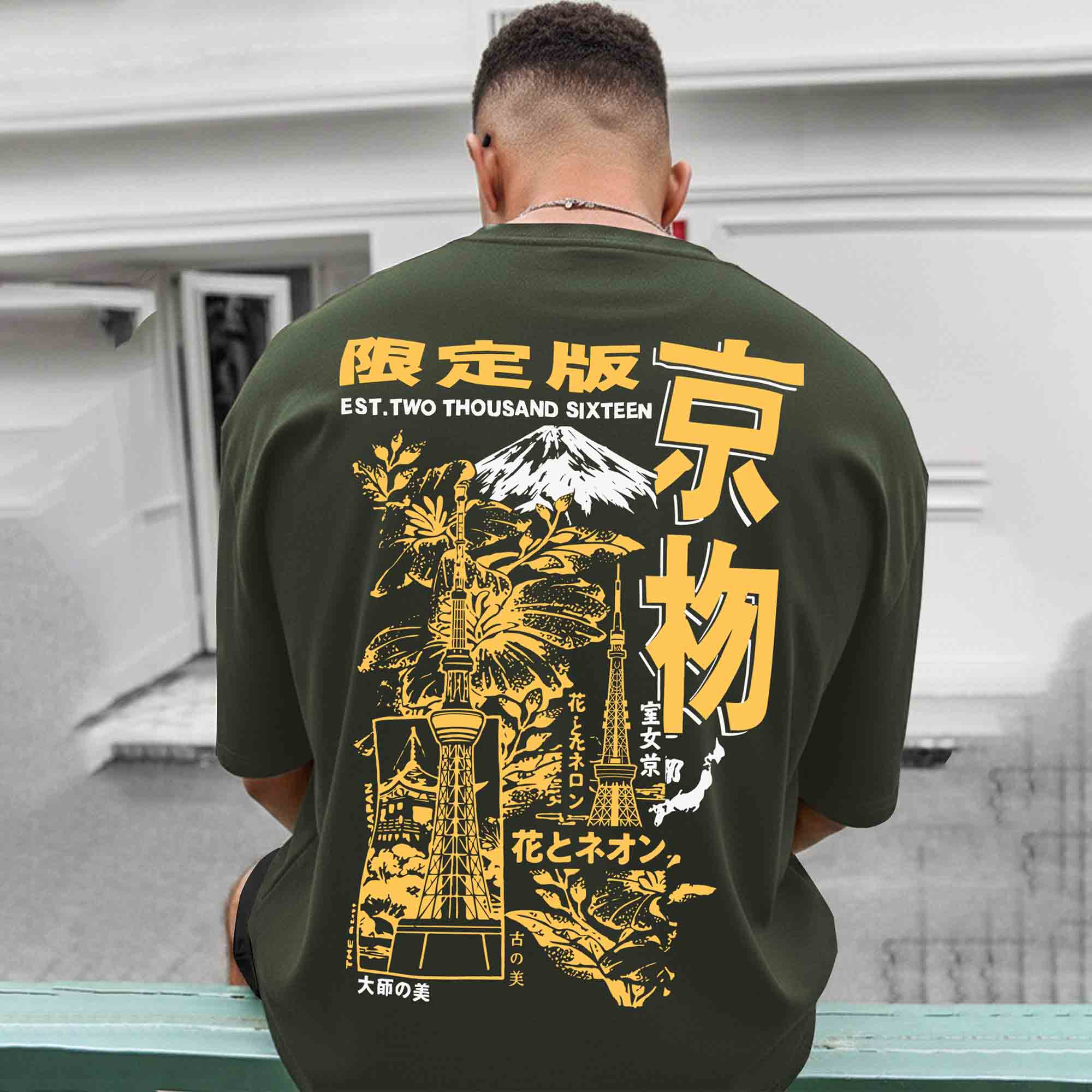 Men Back Printed Oversized Tshirt Olivegreen
