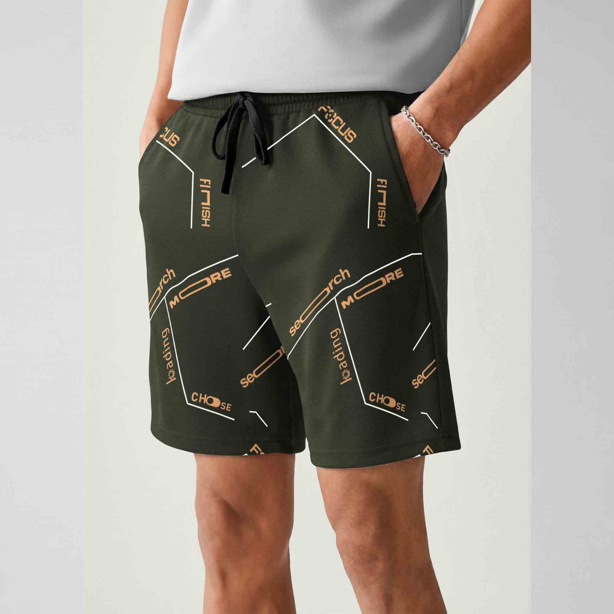Men Printed Regular Fit Shorts Olivegreen