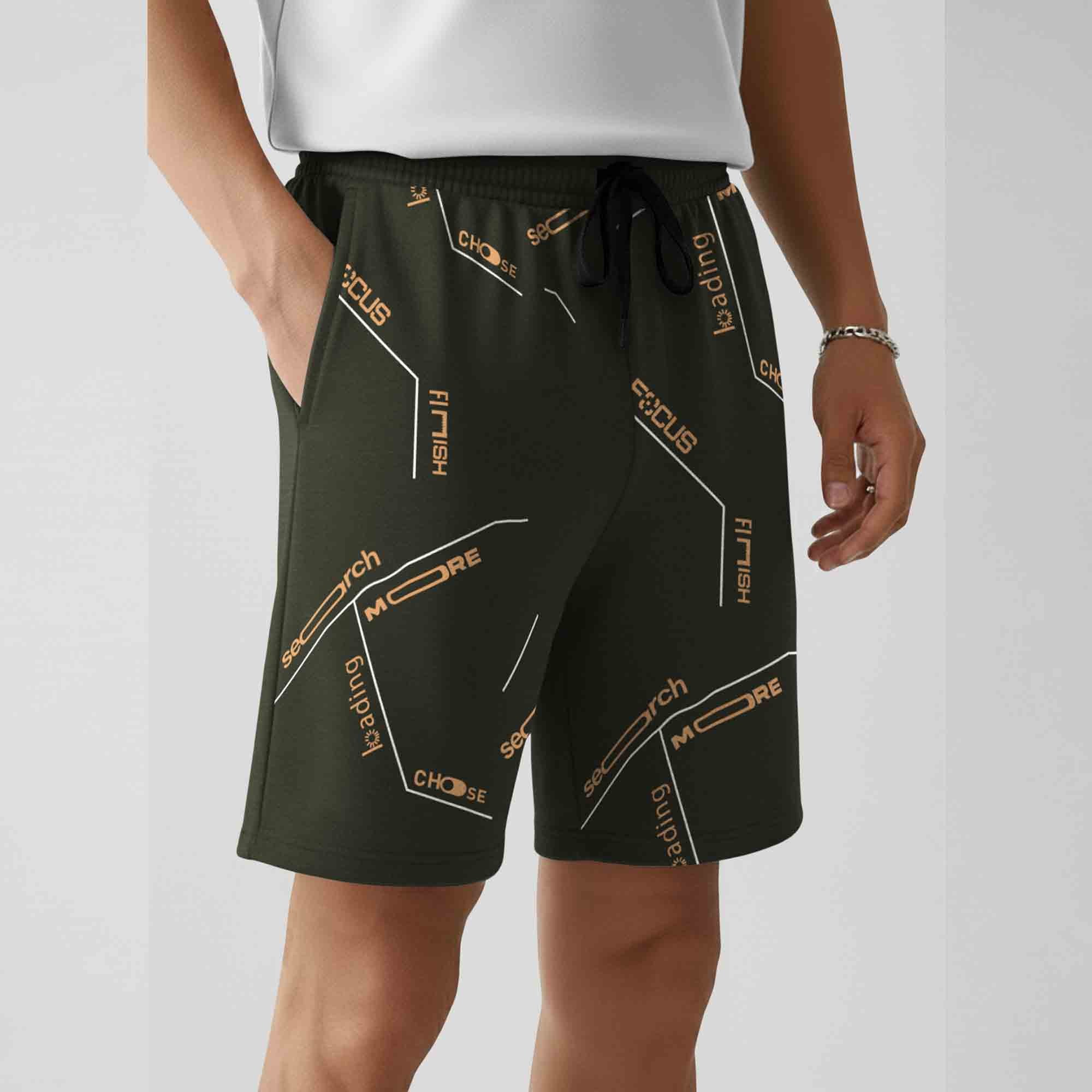 Men Printed Regular Fit Shorts Olivegreen