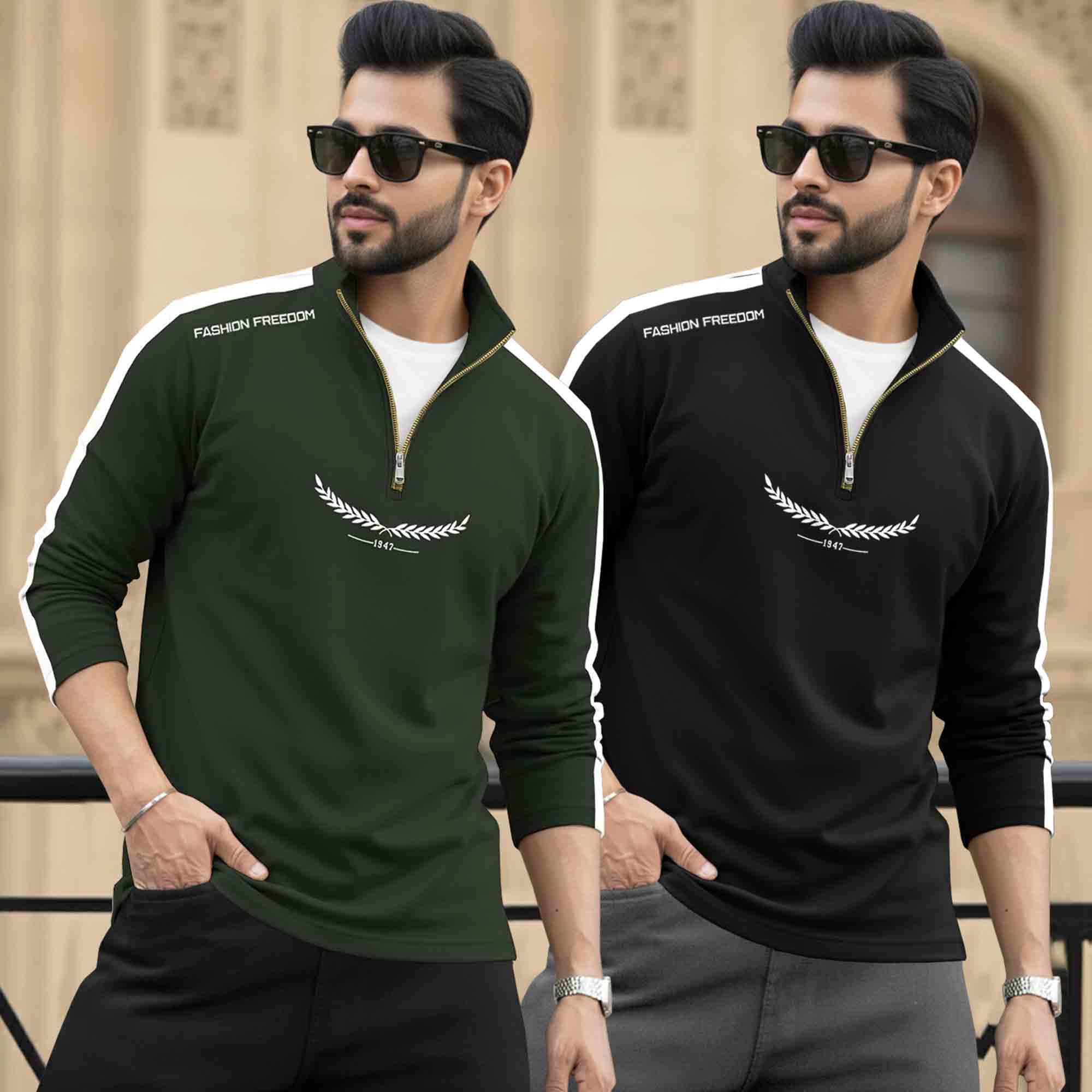 (Pack Of 2) Full Sleeve Round Neck & Quarter Zip Neck T-shirts 18 Variants