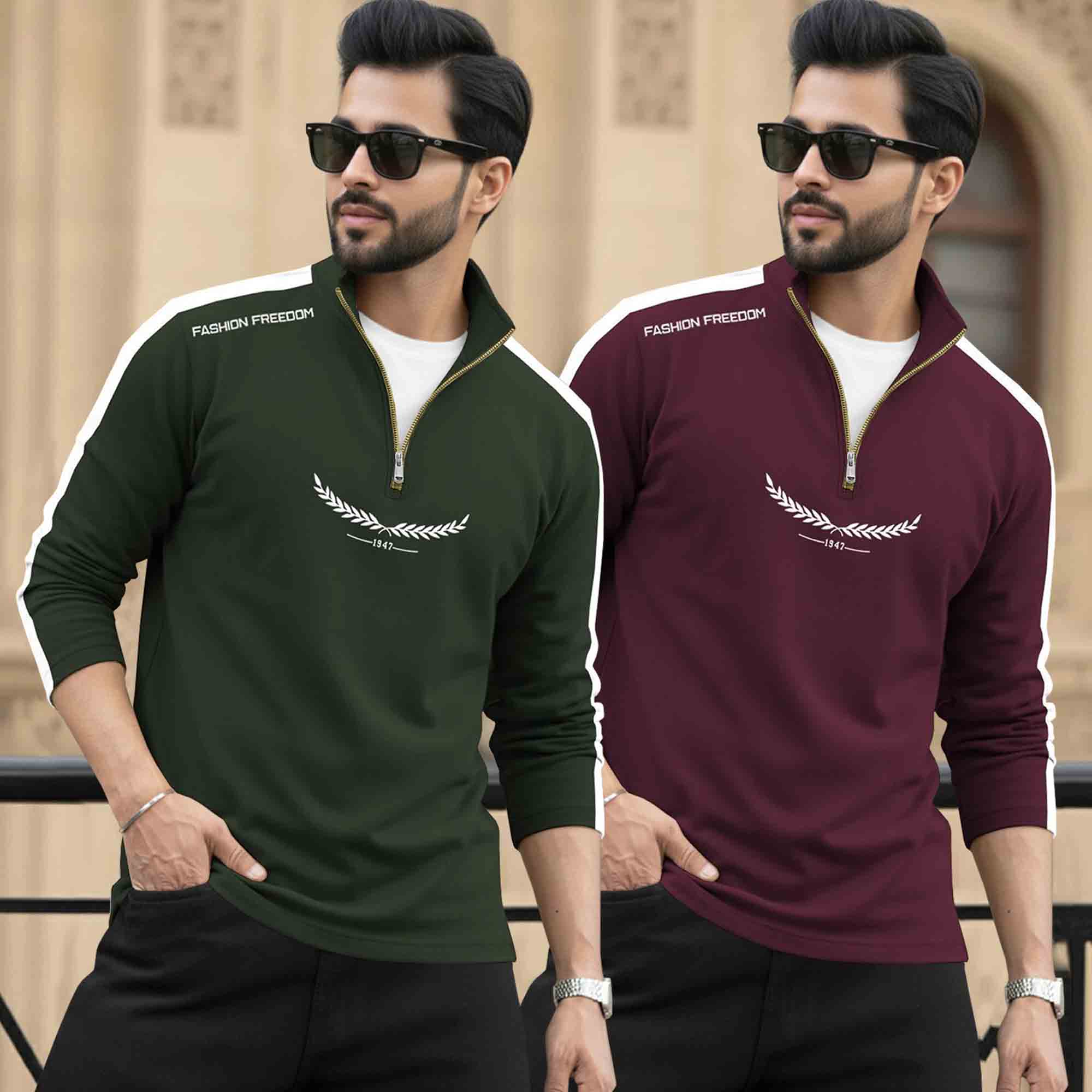 (Pack Of 2) Full Sleeve Round Neck & Quarter Zip Neck T-shirts 18 Variants