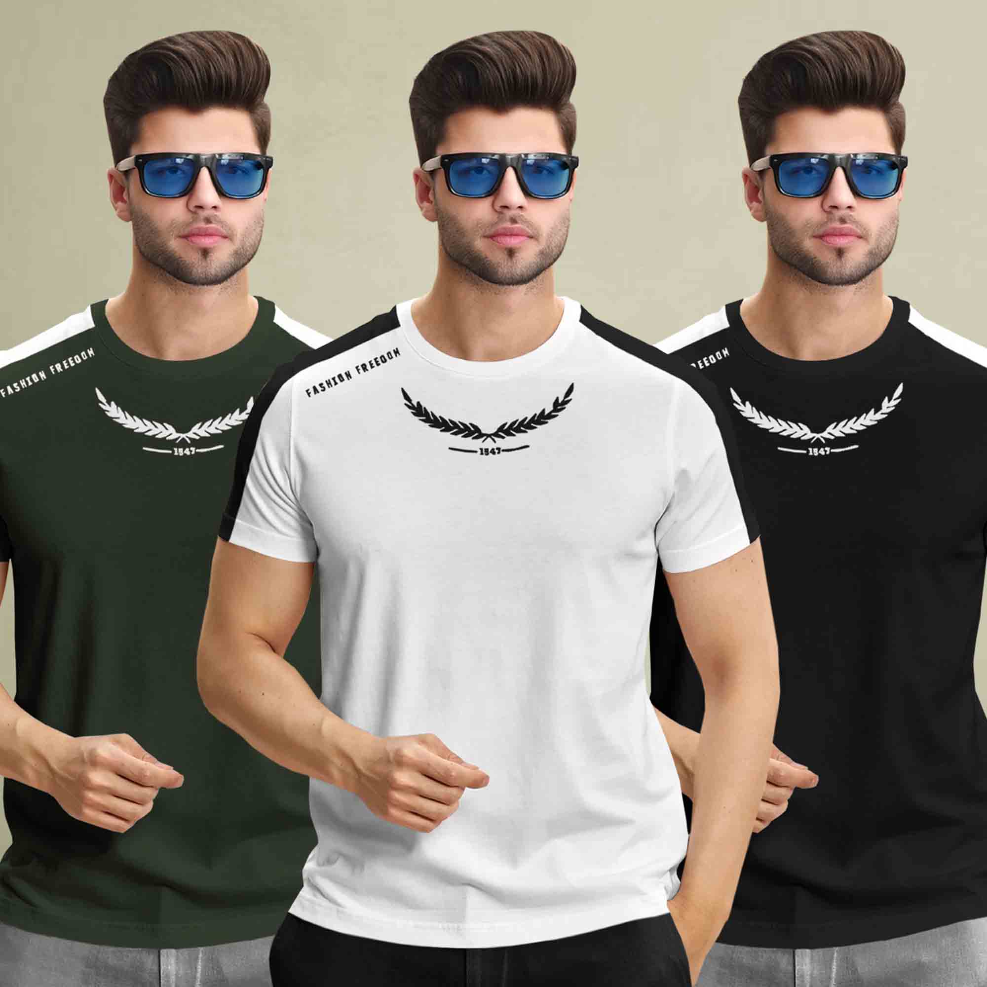 (Pack Of 3) Half Sleeve Printed Tshirts- 12 Variants